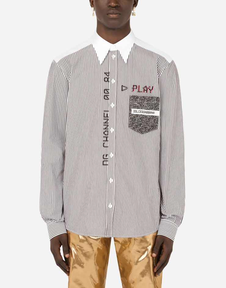 Striped cotton shirt with printed pocket - 1