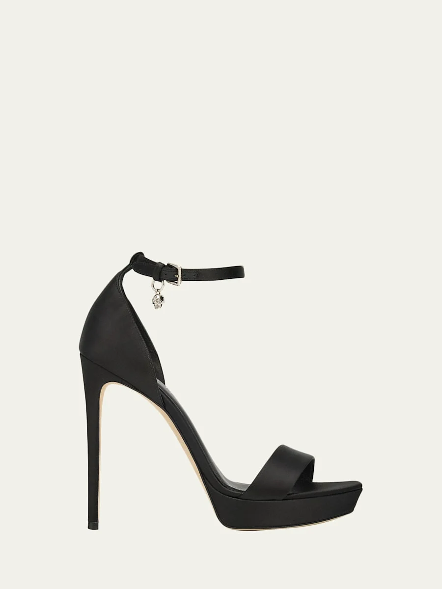 125mm Satin Platform Charm-Strap Sandals - 1