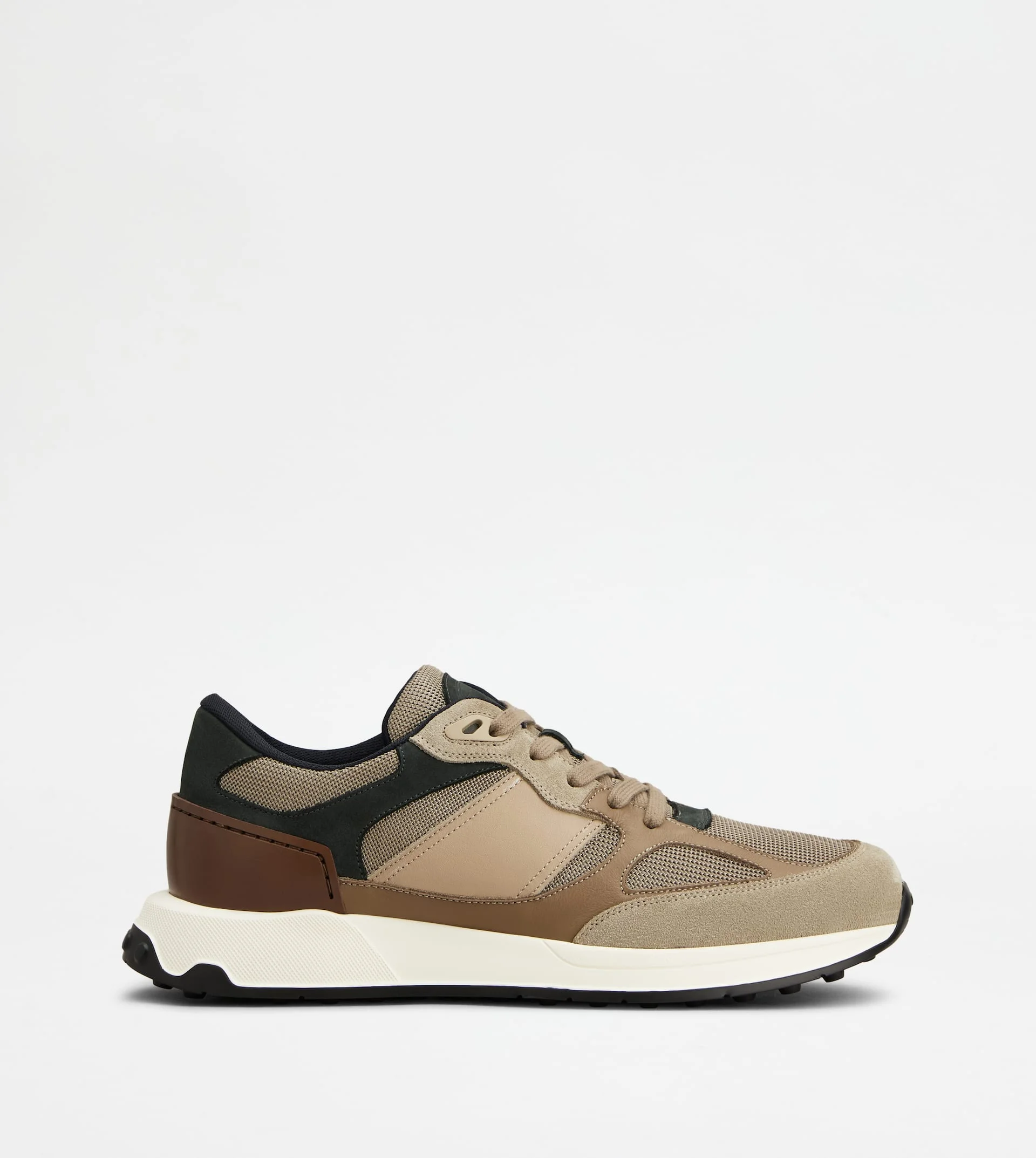 SNEAKERS IN LEATHER AND FABRIC - BROWN, BEIGE, GREY - 1