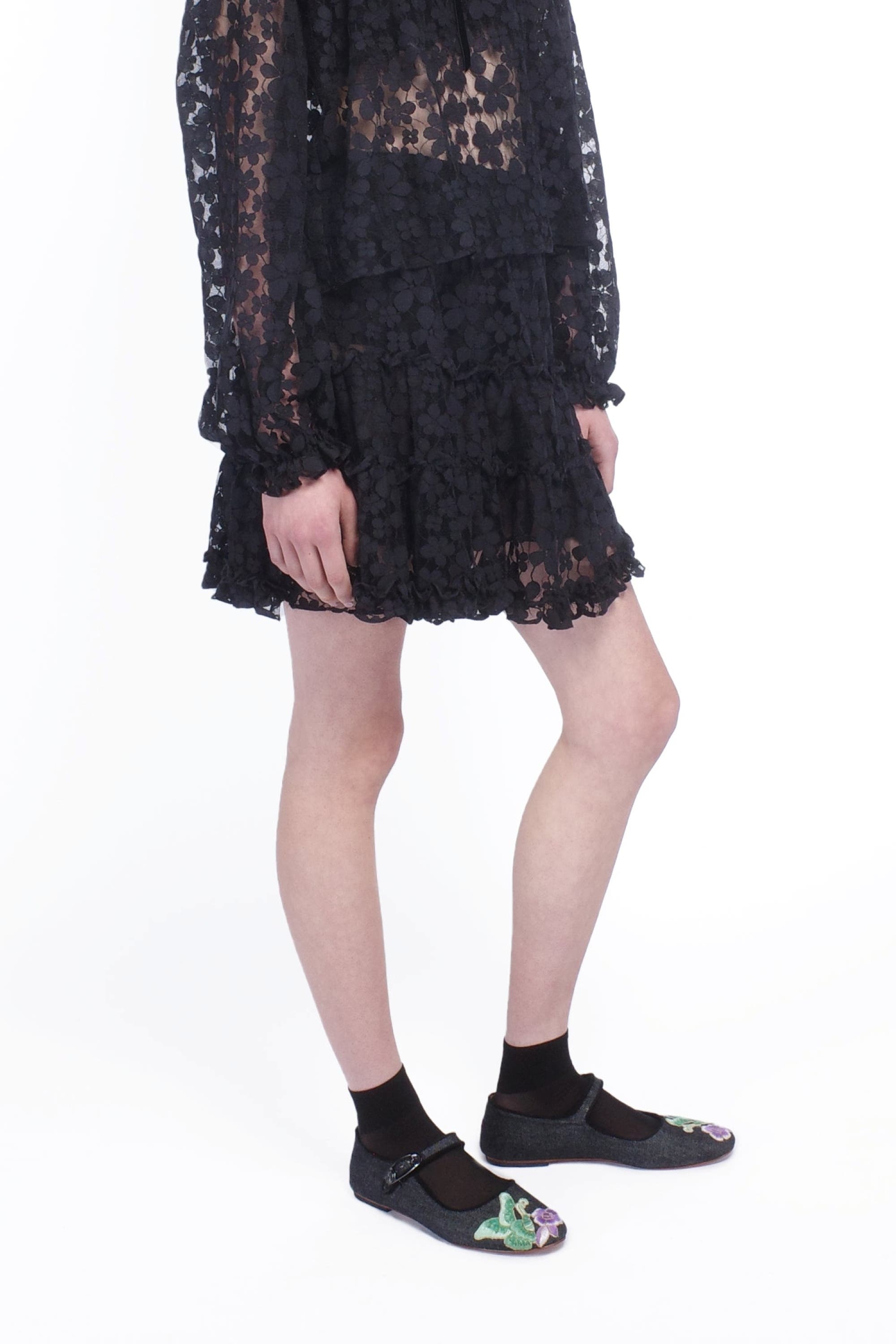 Anna Sui Shadow Blossom Tulle Tiered Petticoat Skirt in Black at Nordstrom - 2