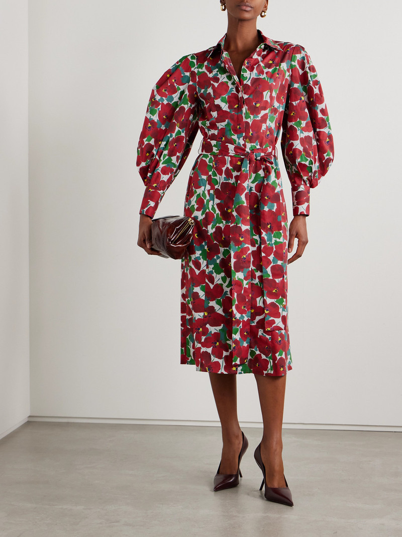 CAROLINA HERRERA Belted Floral-print Cotton-blend Midi Shirt Dress outlook