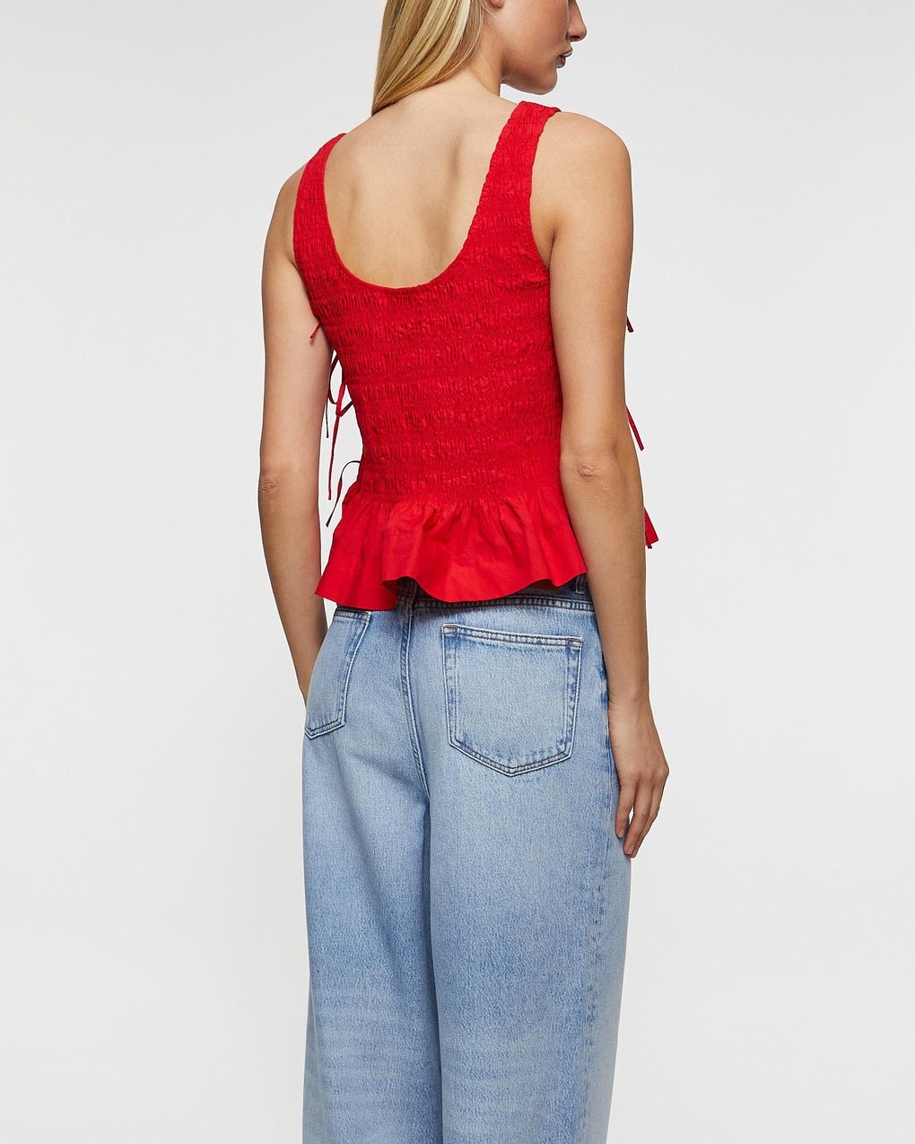 Top Cotton Poplin Smock Tie String Red - 4
