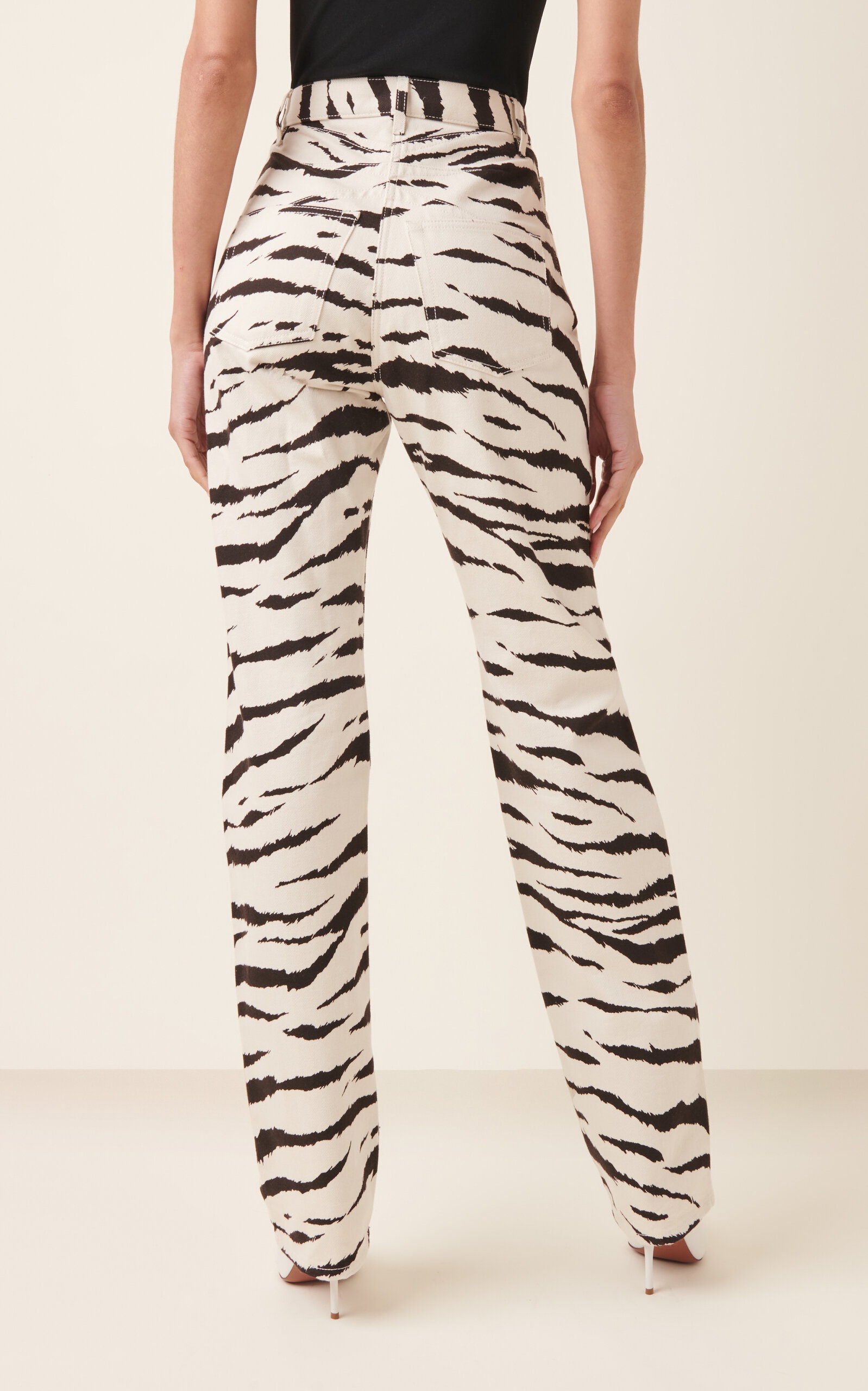 Alaïa Zebra-Print Straight-Leg Jeans black/white