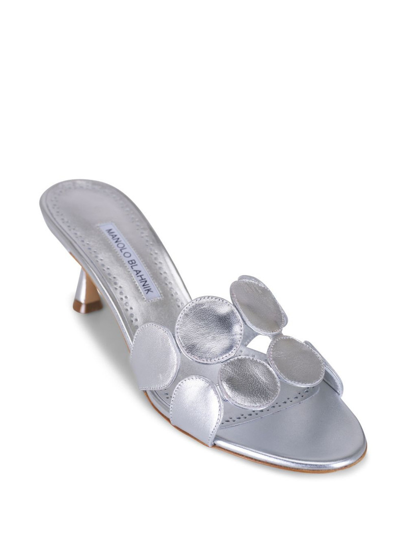 Manolo Blahnik Haribalmu metallic floral-detail sandals outlook