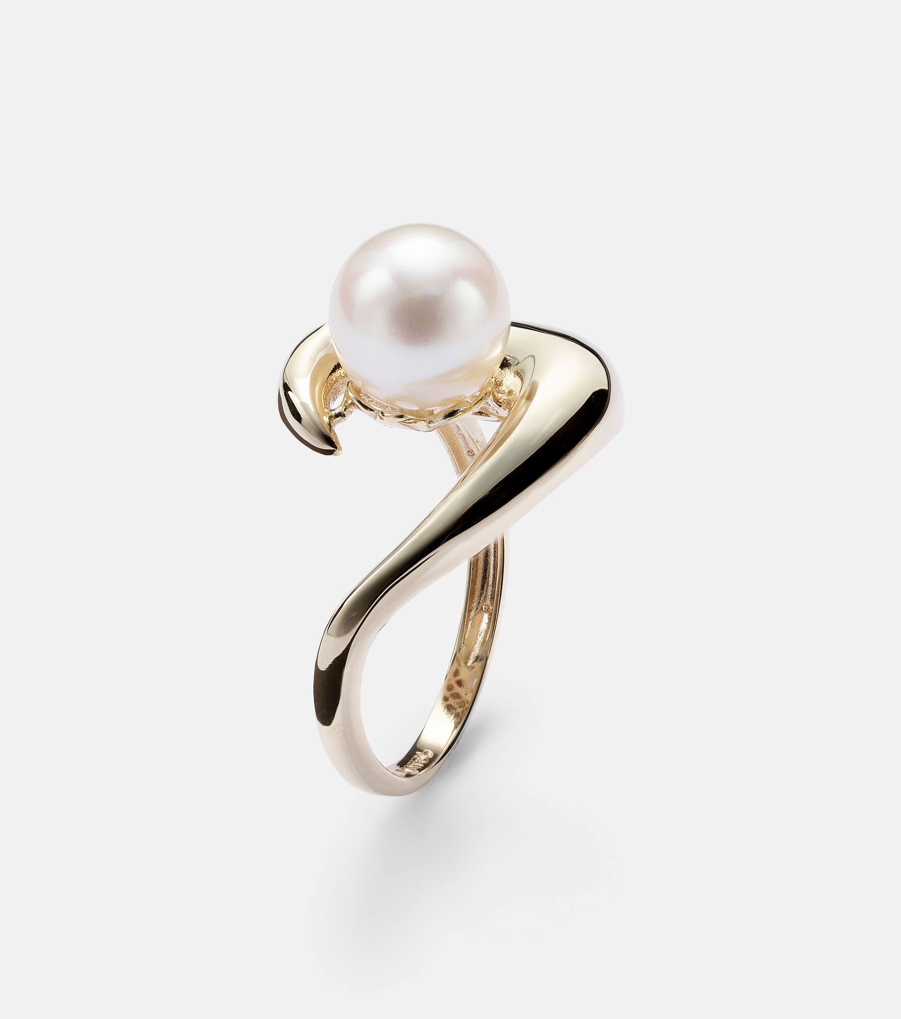 Pearl Curl 14kt gold ring with freshwater pearl - 4