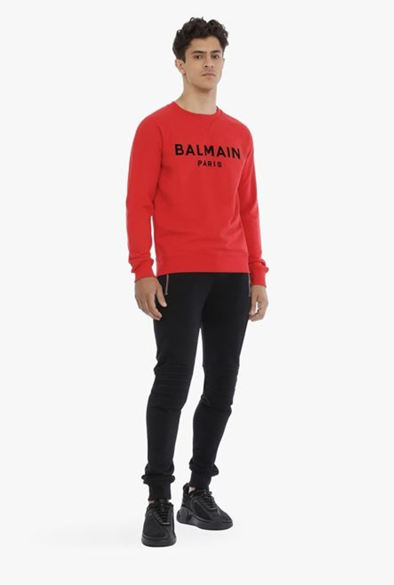 Balmain Red cotton sweatshirt with black velvet Balmain logo outlook