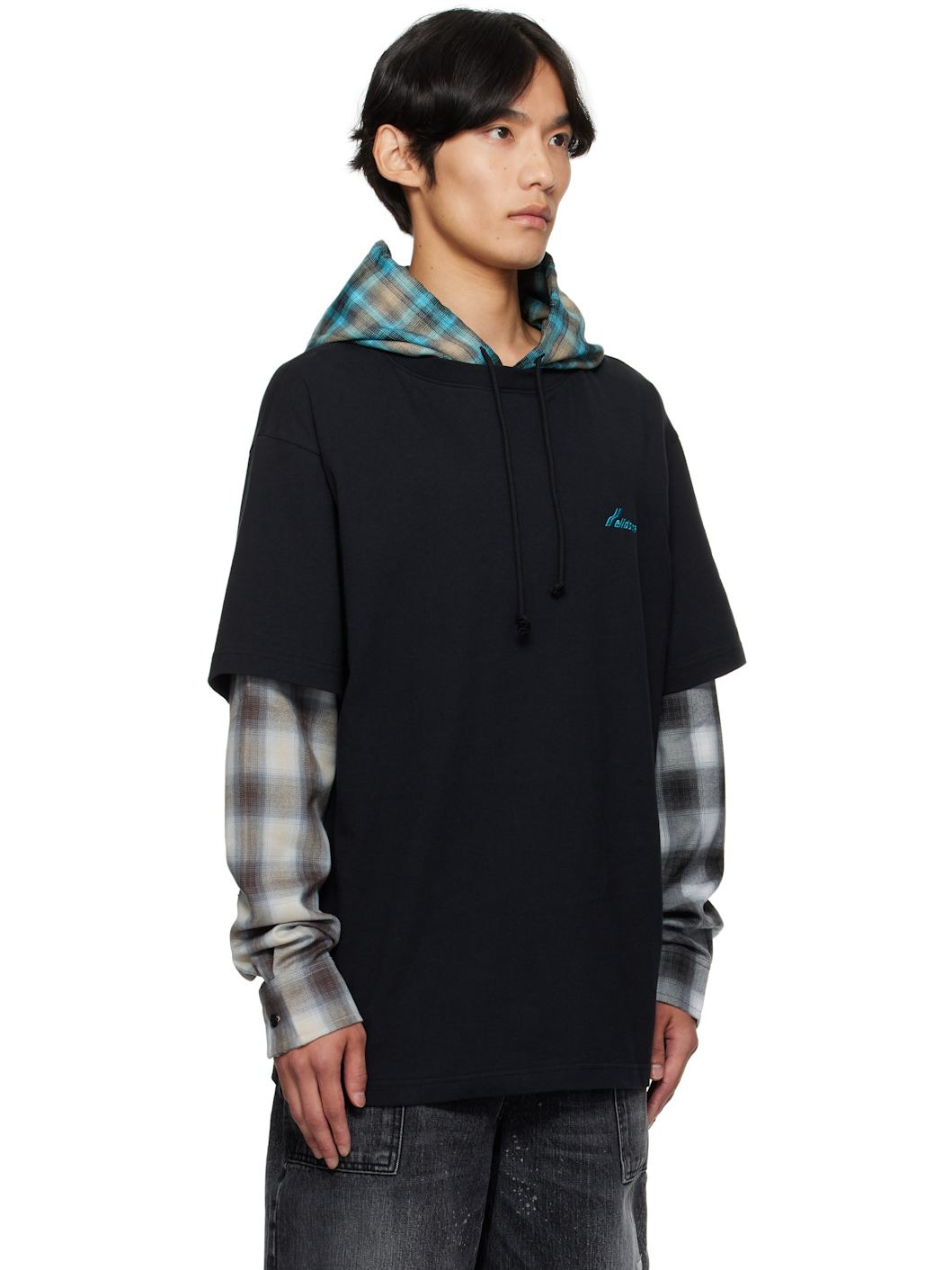 Black Checkered Layered Hoodie - 2