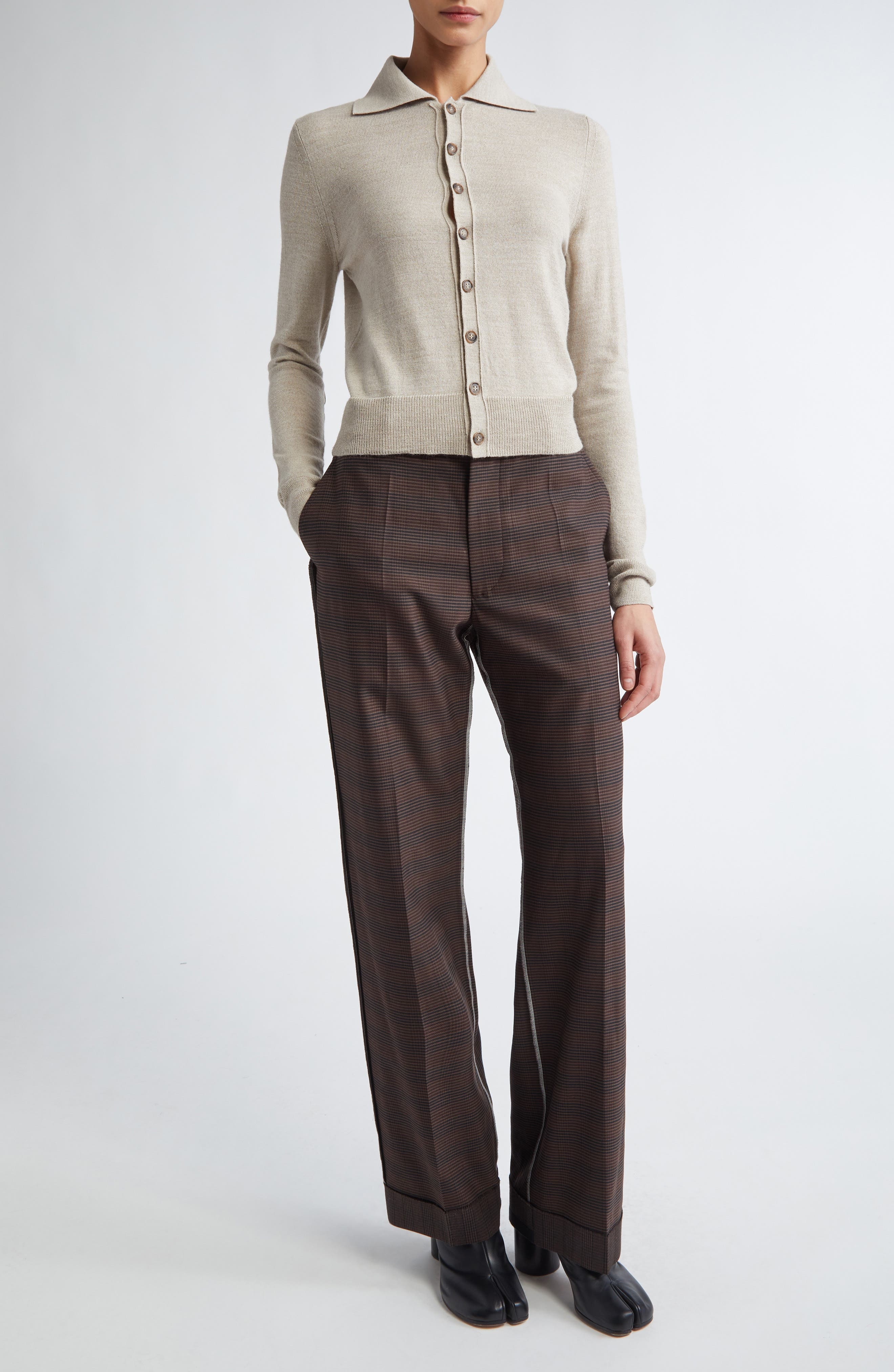 MM6 Maison Margiela Décortiqué Glen Plaid Pants in Brown/Black at Nordstrom - 2