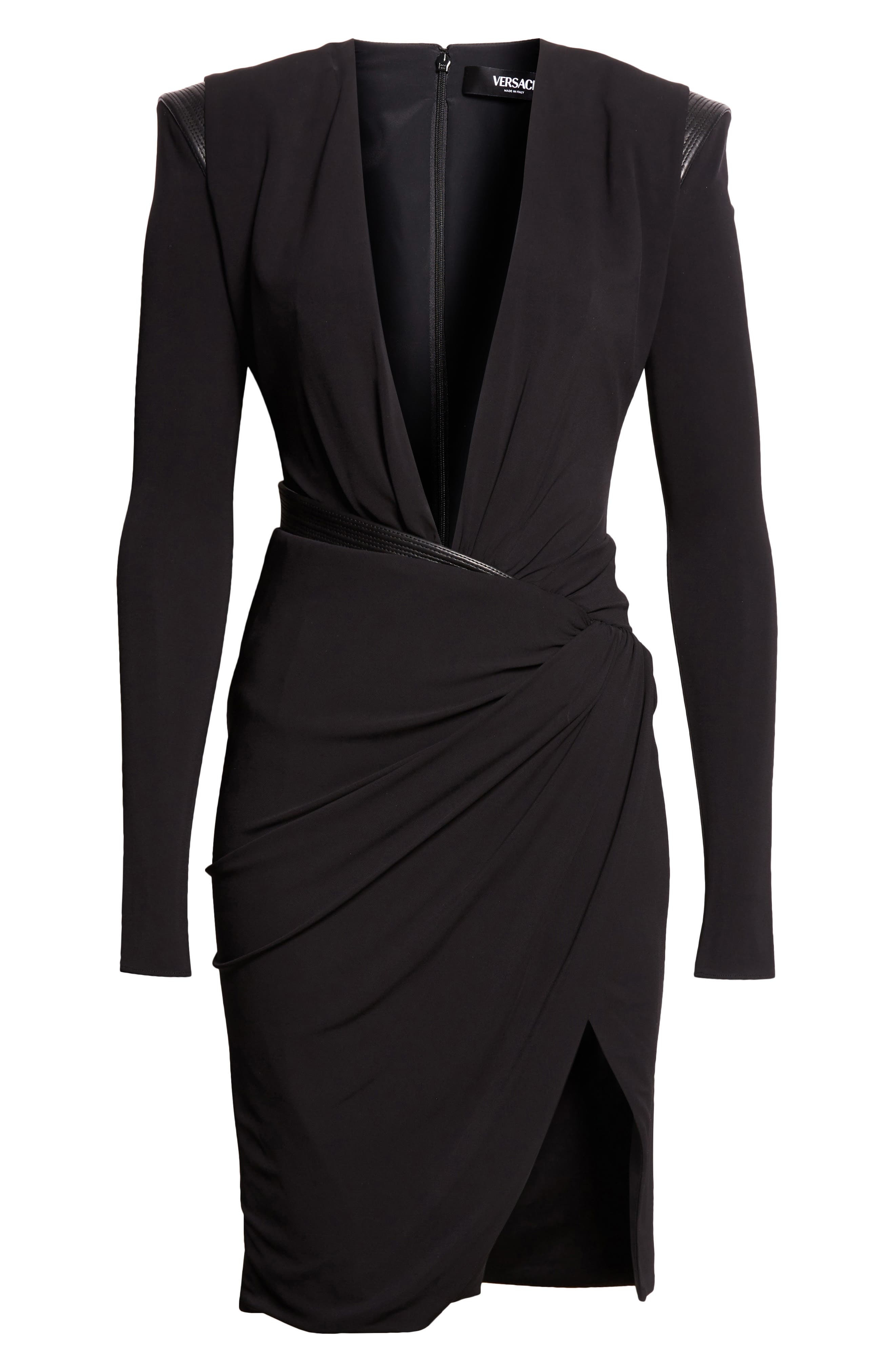 Versace Plunge Neck Long Sleeve Cocktail Dress in Black at Nordstrom - 5