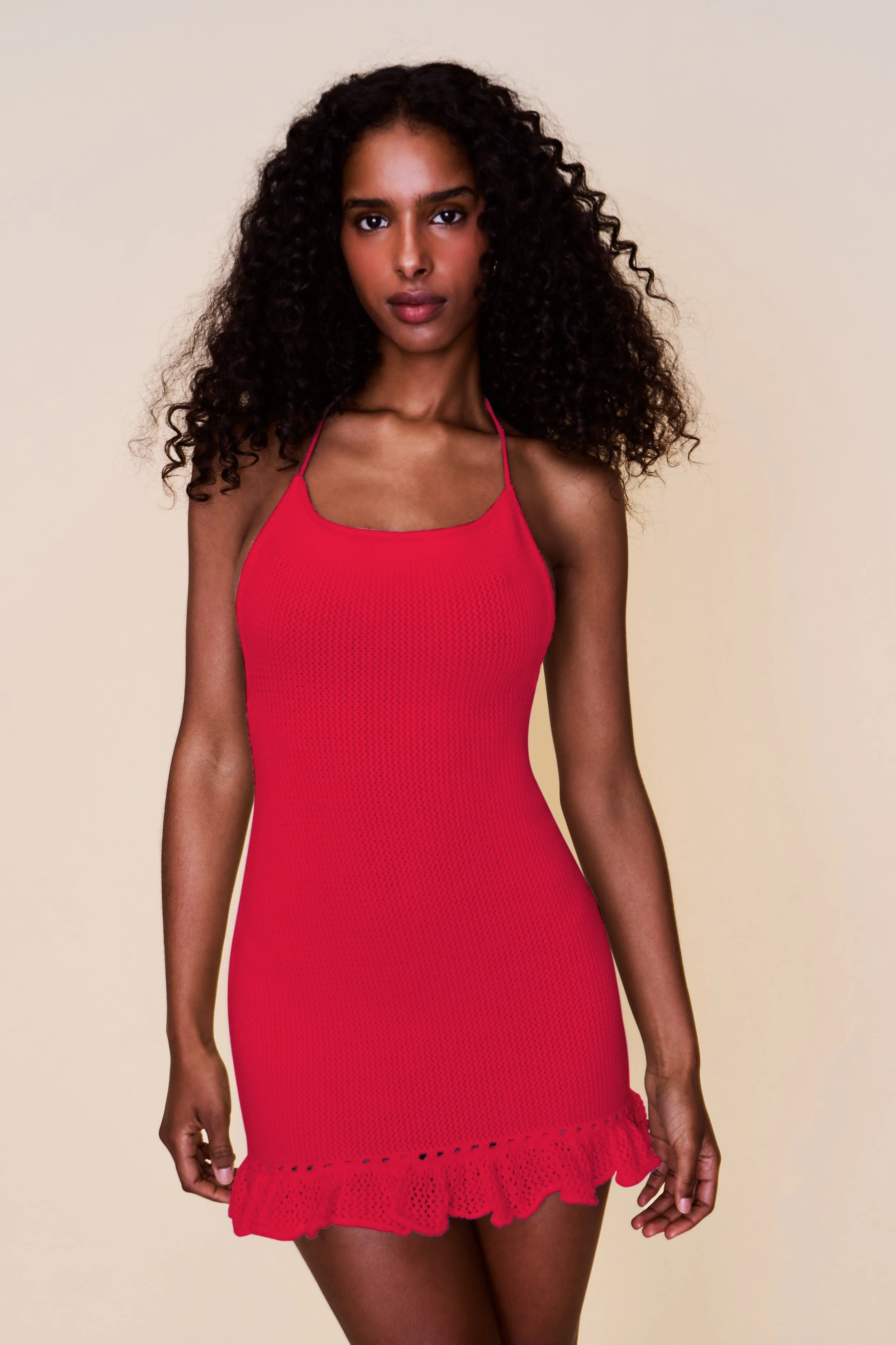 CROCHET HALTER MINI DRESS - 1