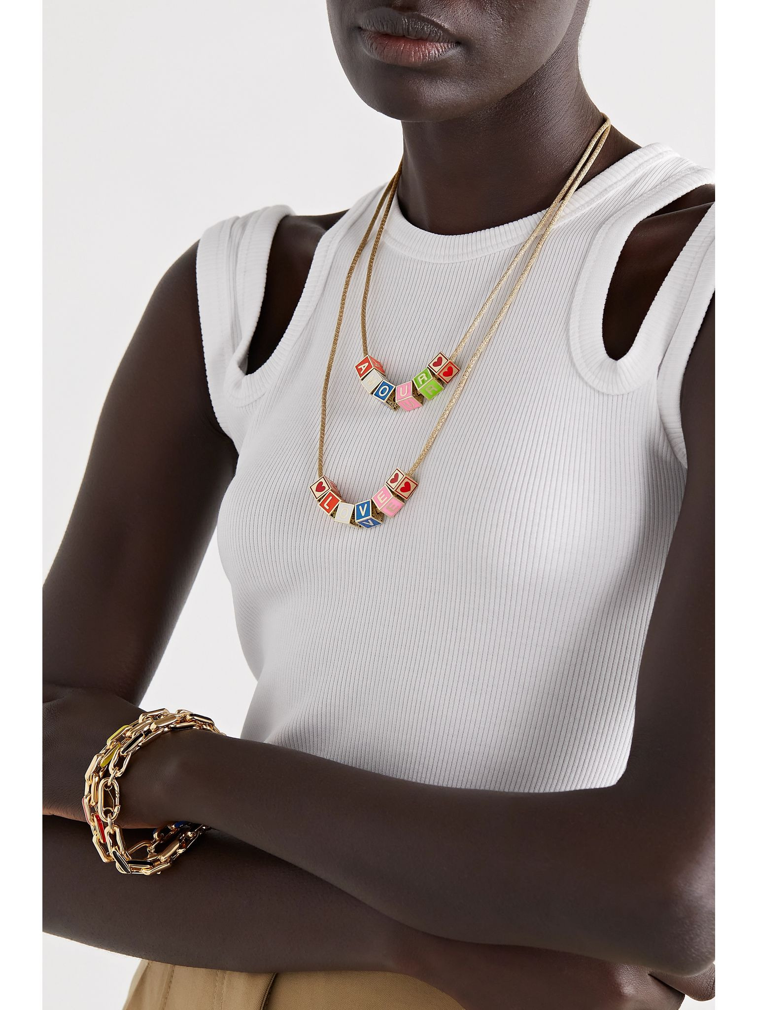Amour 14-karat gold and enamel necklace Gold - 5