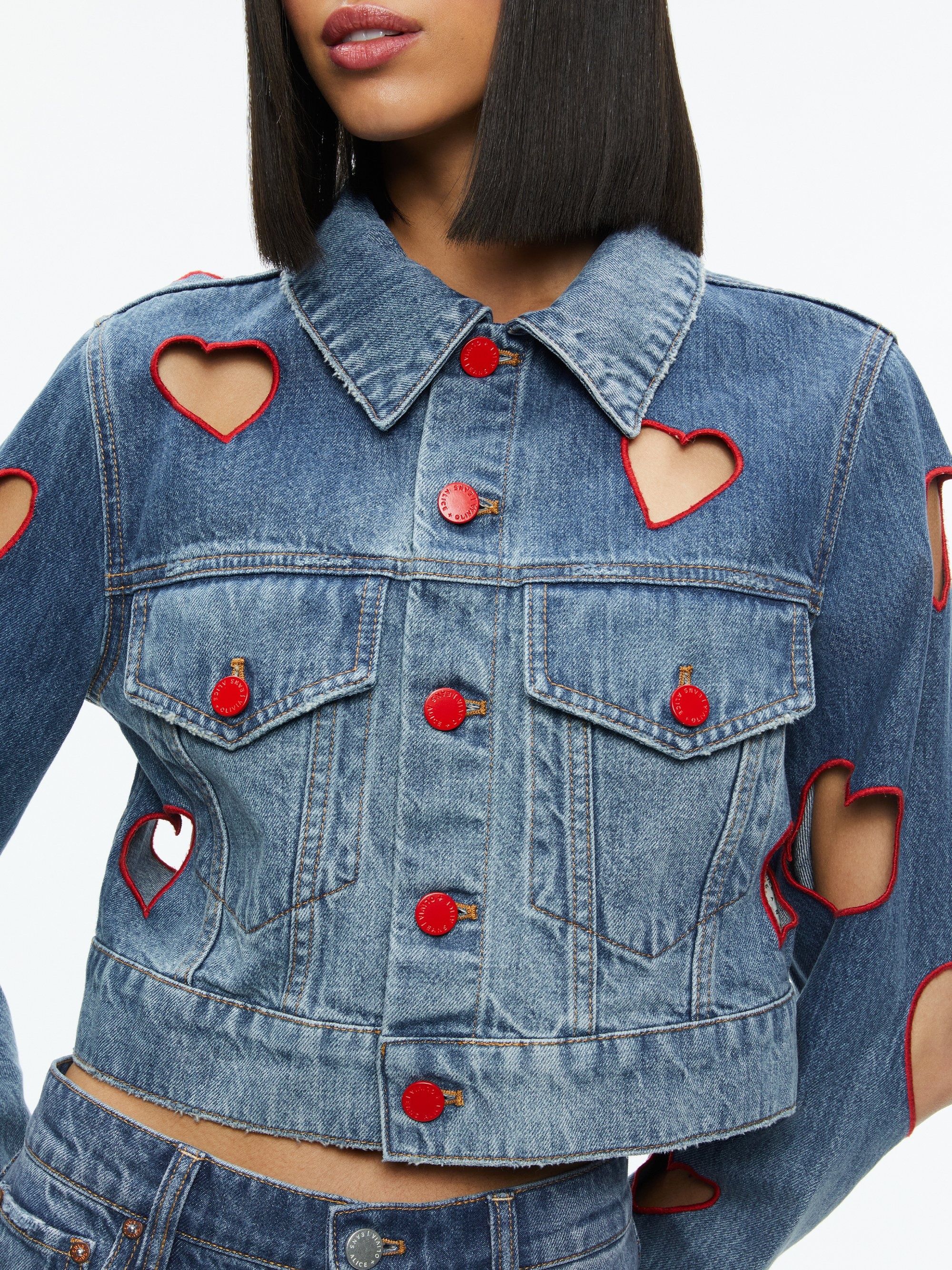 JEFF HEART EMBROIDERED CROPPED DENIM JACKET - 5