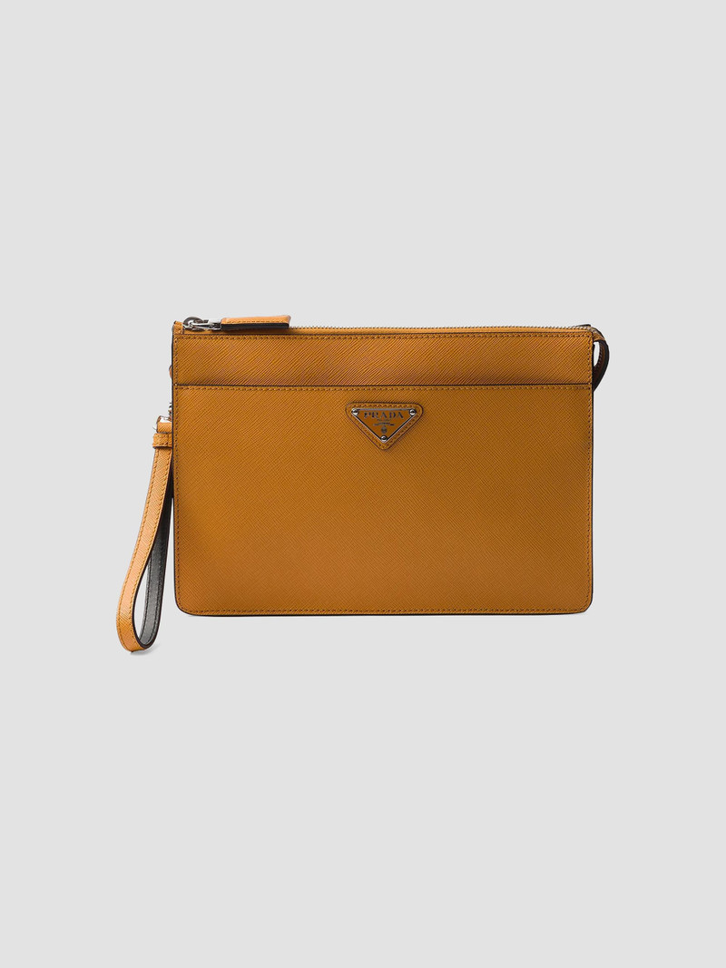 Men's Saffiano Leather Pouch - Orange 1
