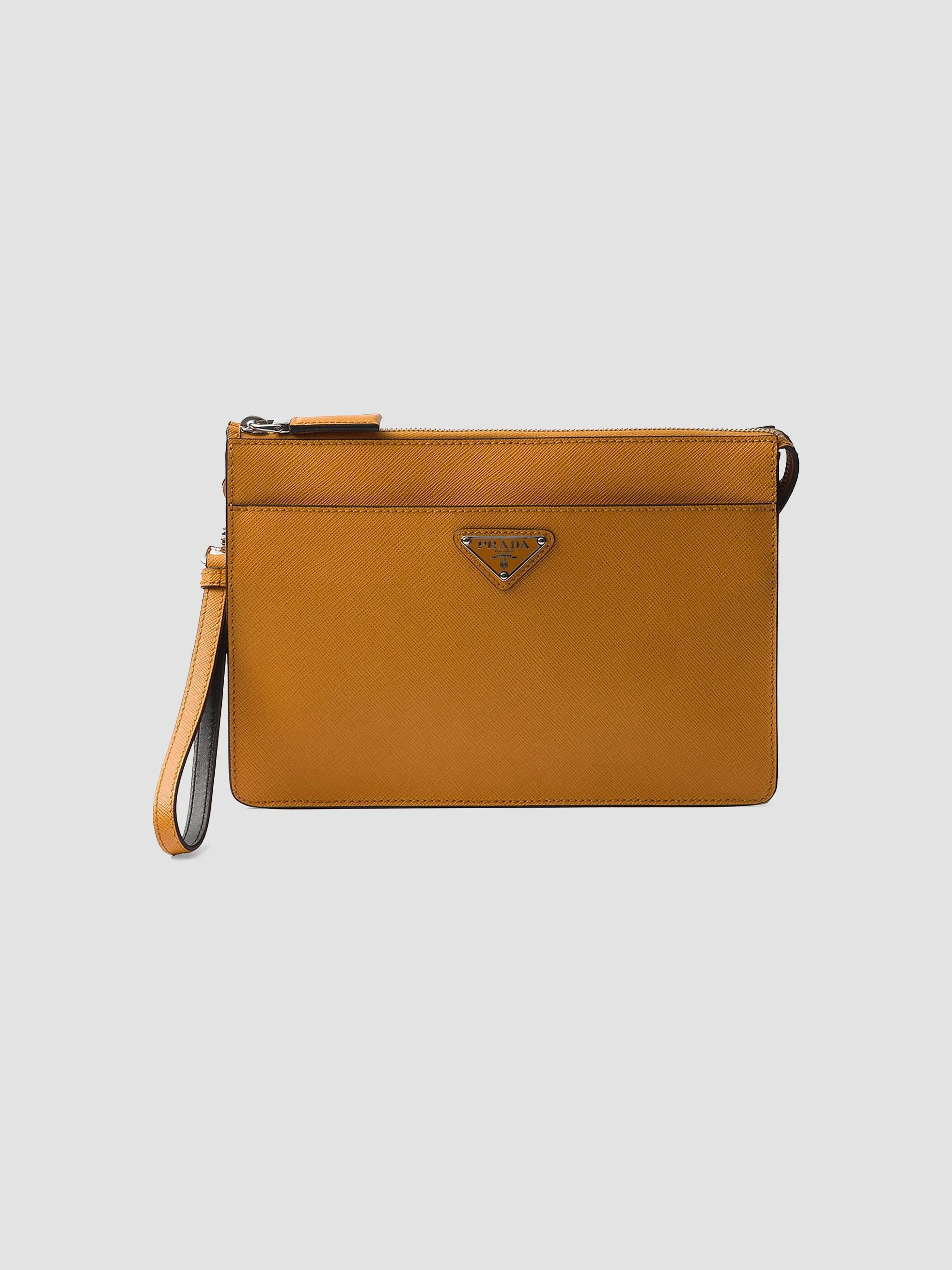 Men's Saffiano Leather Pouch - Orange - 1