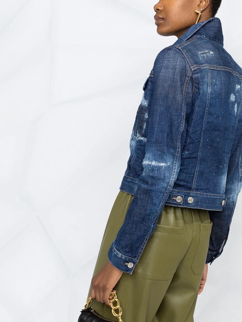 cropped distressed denim jacket - 5