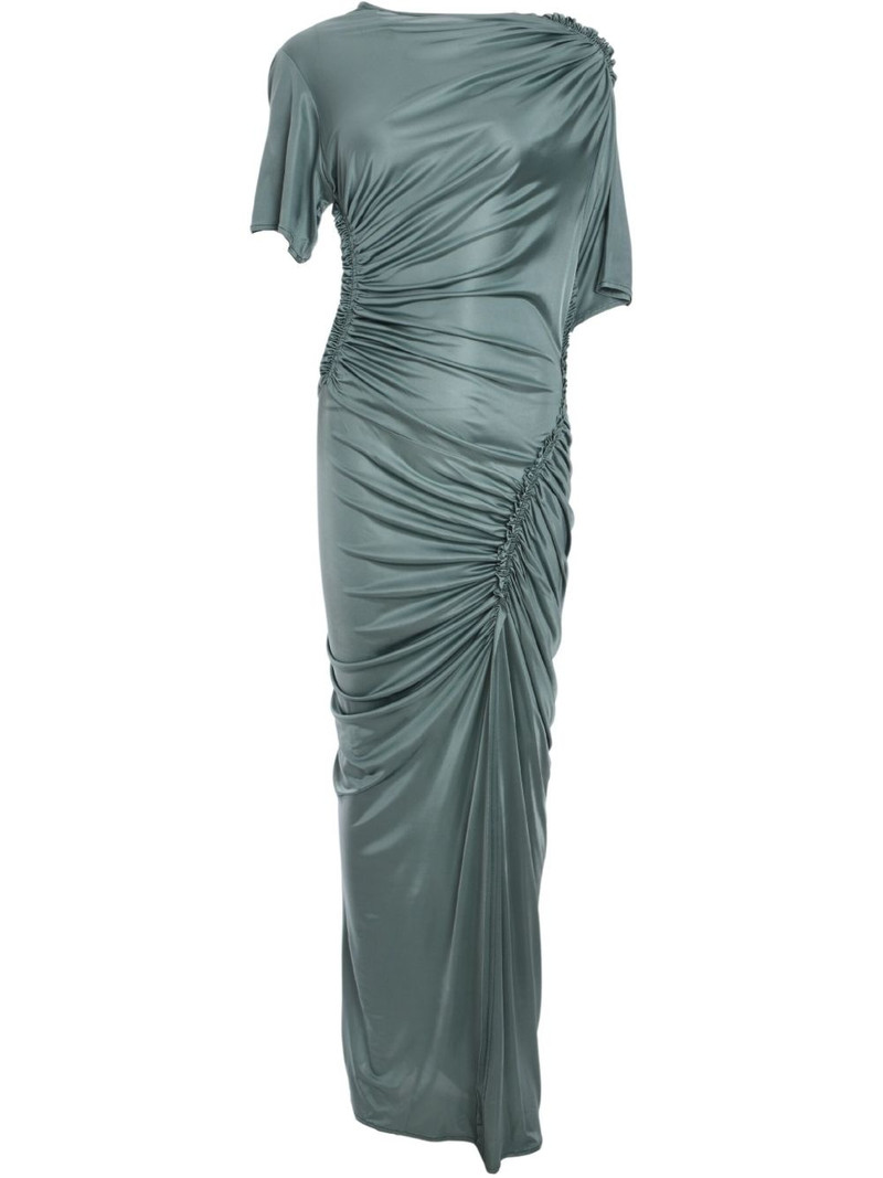 asymmetric ruched midi dress 1