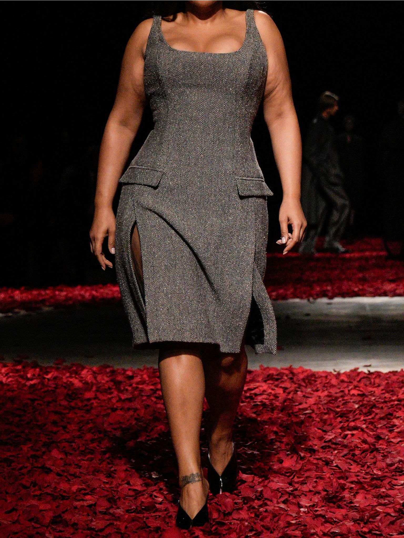 Striped herringbone wool-blend dress Gray - 5