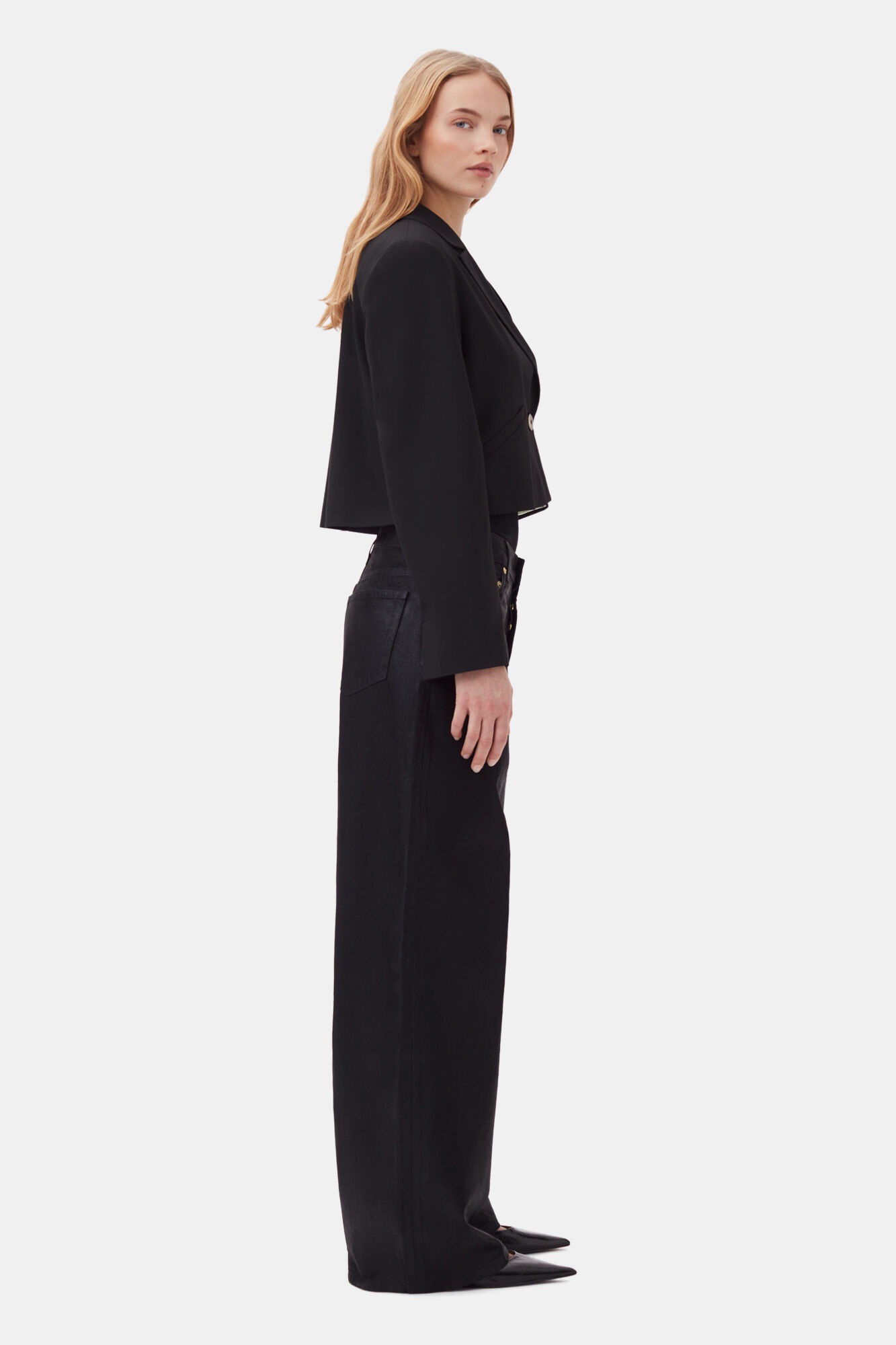 BLACK DRAPEY MELANGE SHORT BLAZER - 4