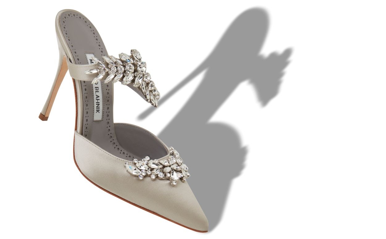 Grey Satin Crystal Embellished Mules - 2