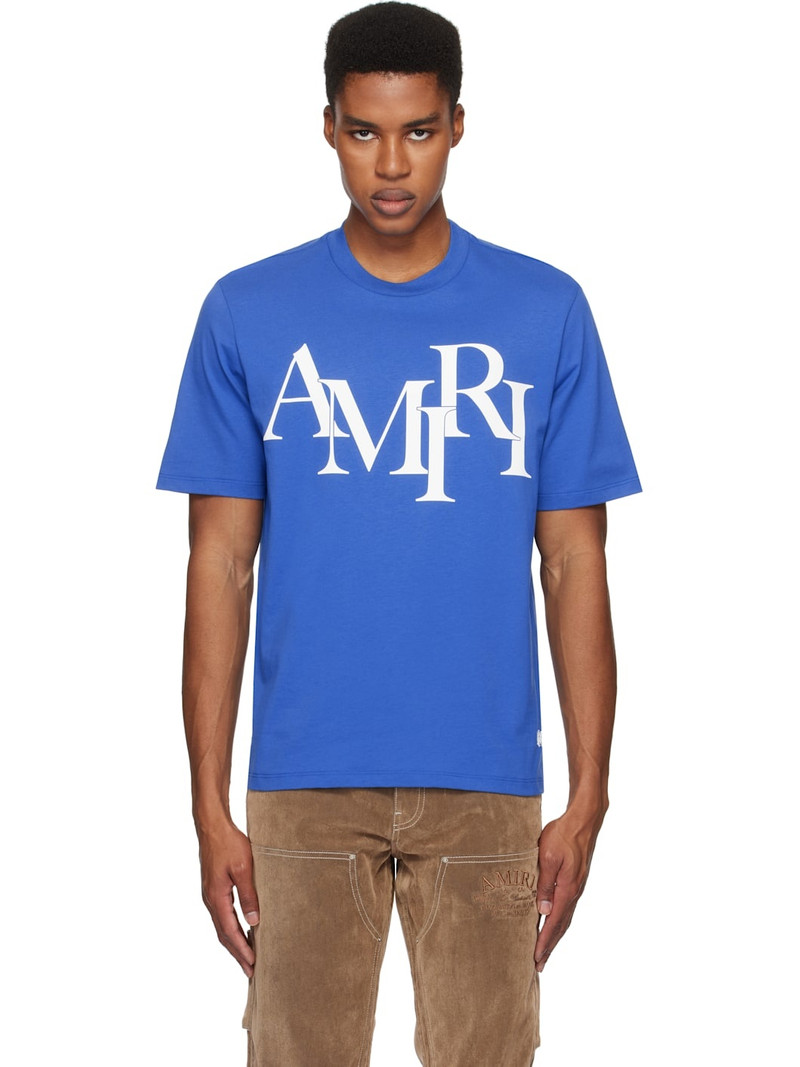 Blue 'AMIRI' Staggered Logo T-shirt - 1
