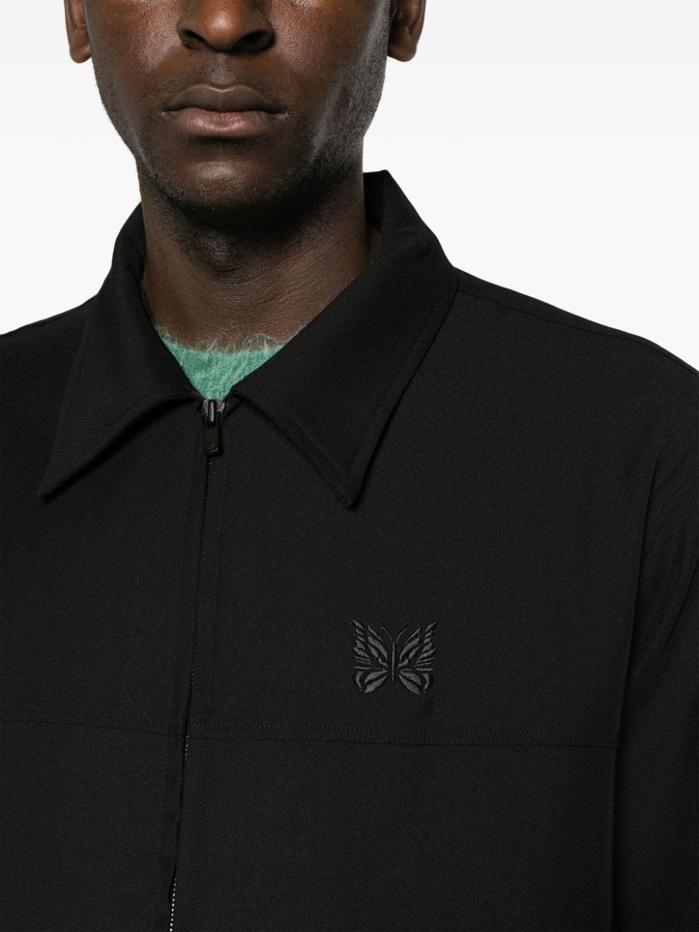 logo-embroidered shirt jacket - 3