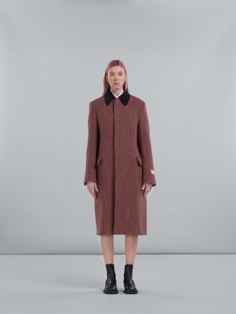 Marni BURGUNDY CHEVRON WOOL COAT WITH VELVET COLLAR outlook