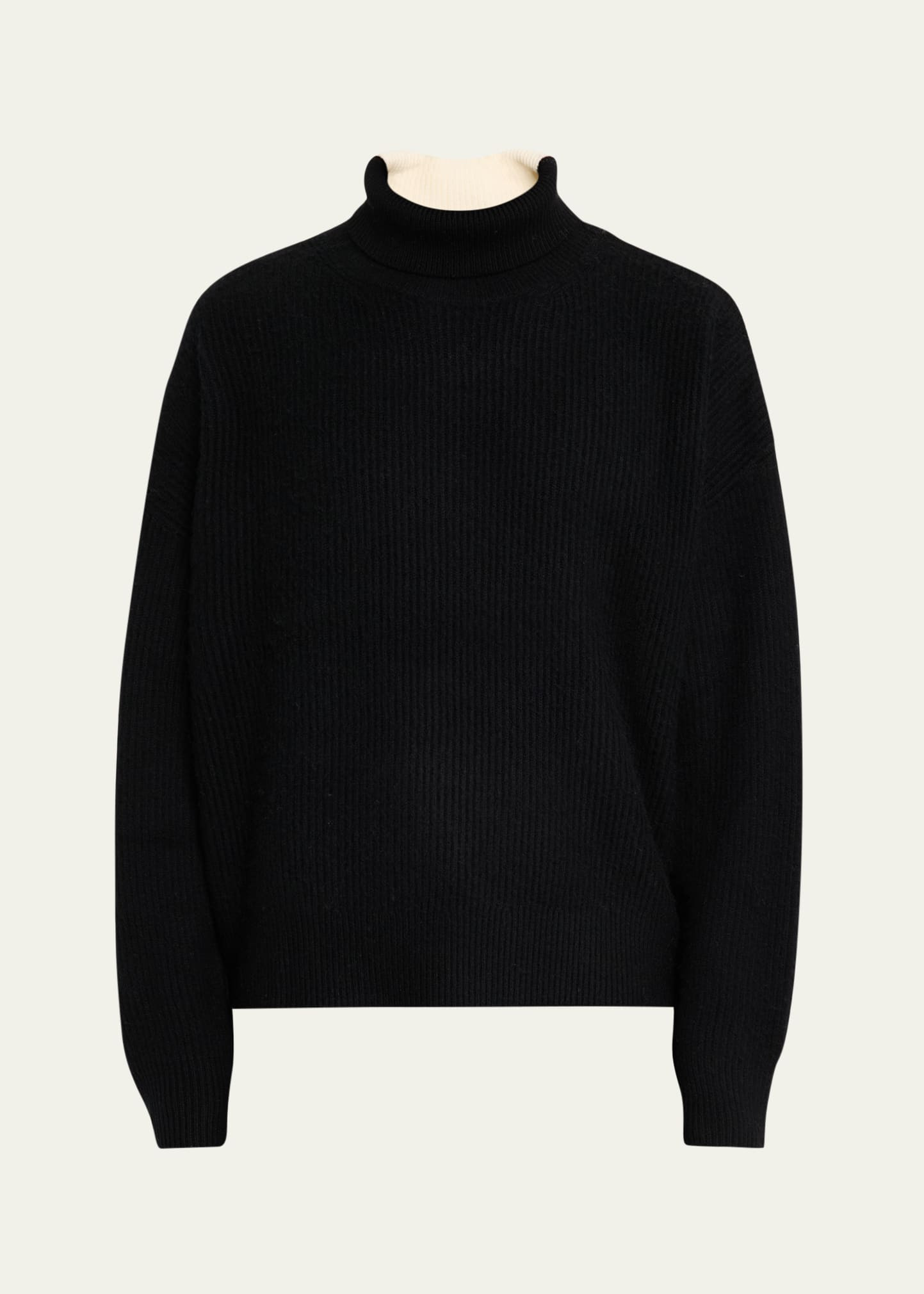Men's Merino Wool and Cashmere Rib Color-Block Turtleneck Sweater - 1
