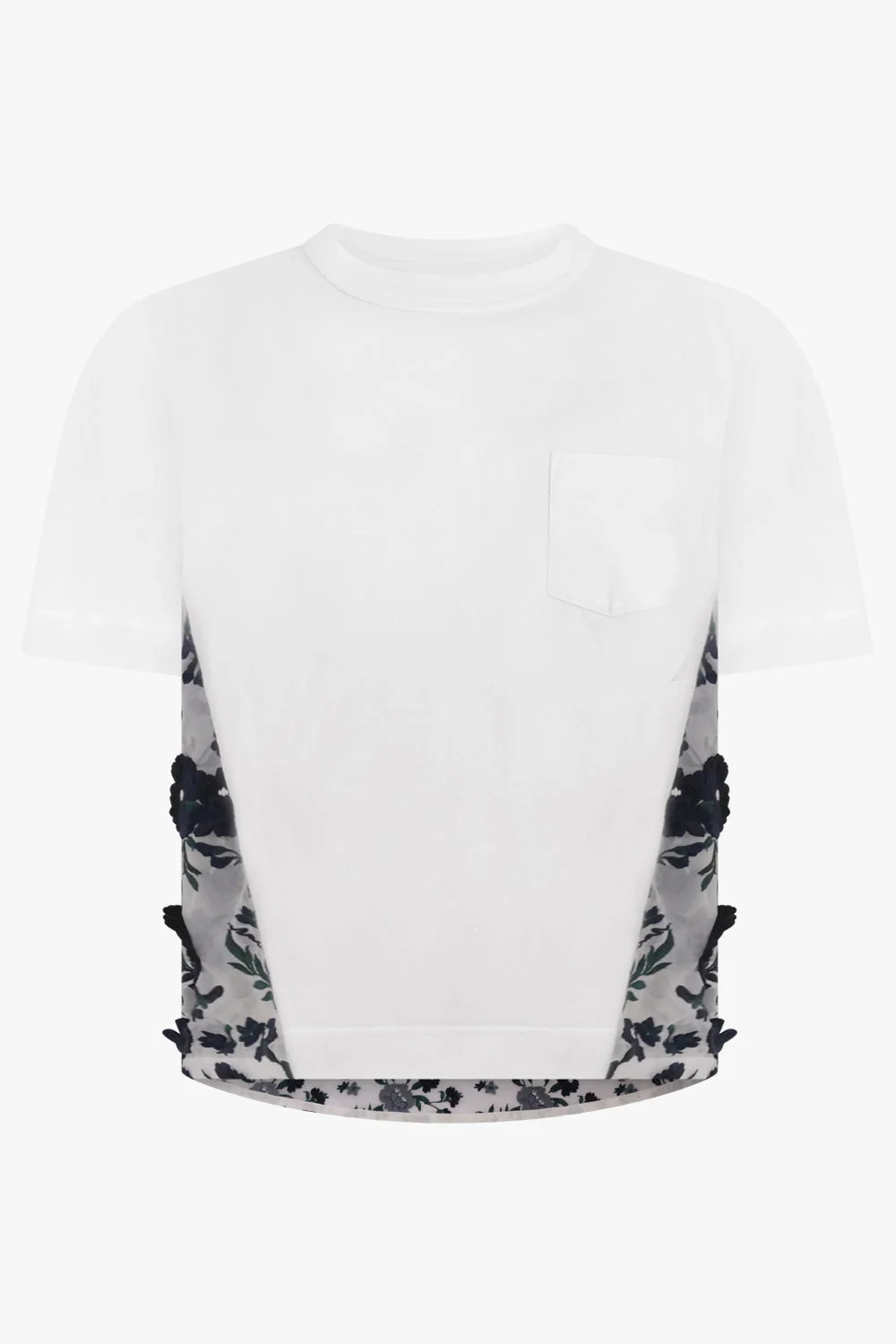 T-SHIRT WITH FLORAL MESH PANEL | WHITE - 1