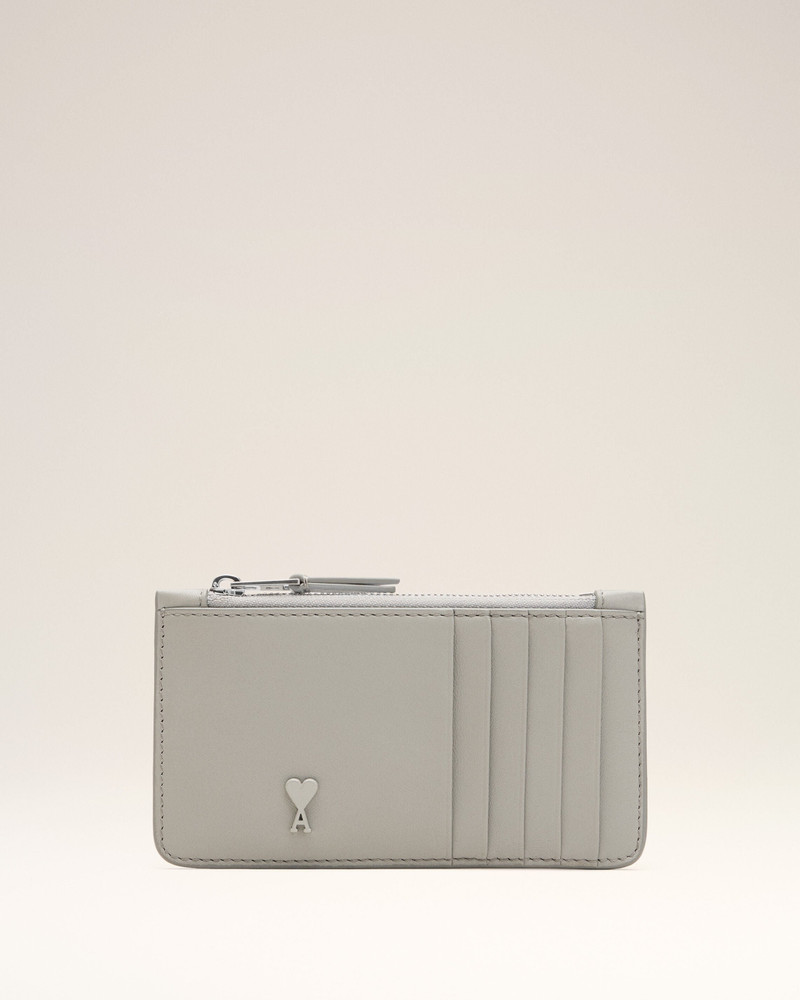 GREY COWHIDE LEATHER AMI DE COEUR ZIPPED CARD HOLDER 1
