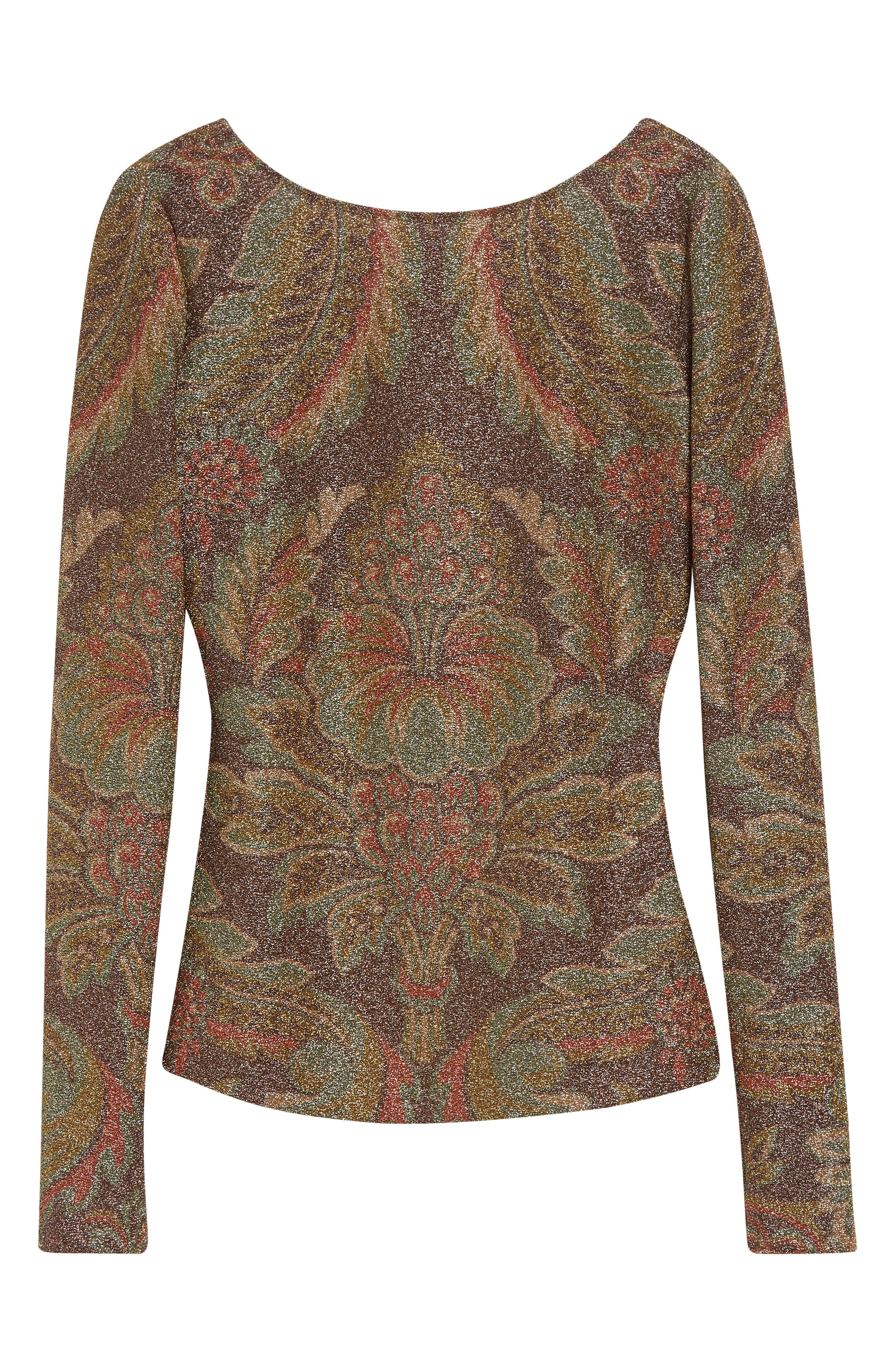 Etro Paisley Metallic Long Sleeve Top in Print On Black Base at Nordstrom - 6
