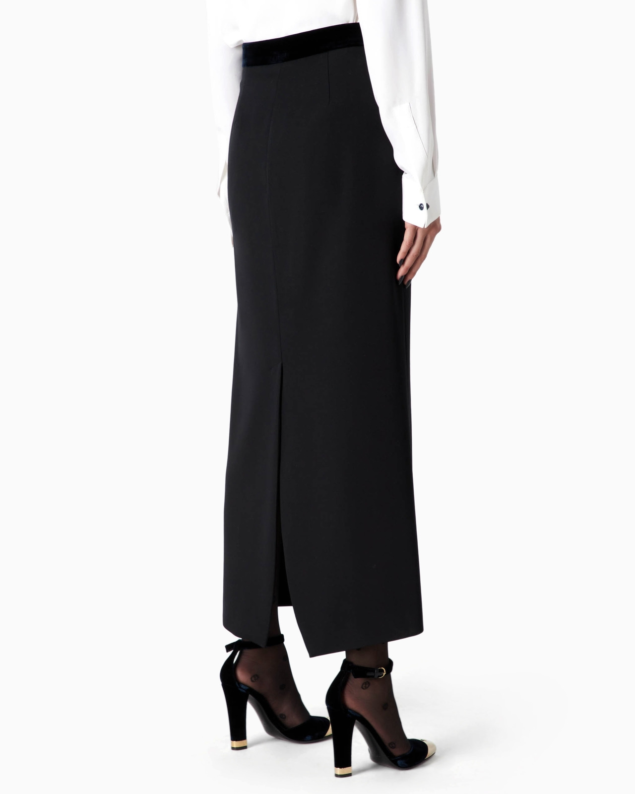 Barathea wool and velvet midi skirt - 3