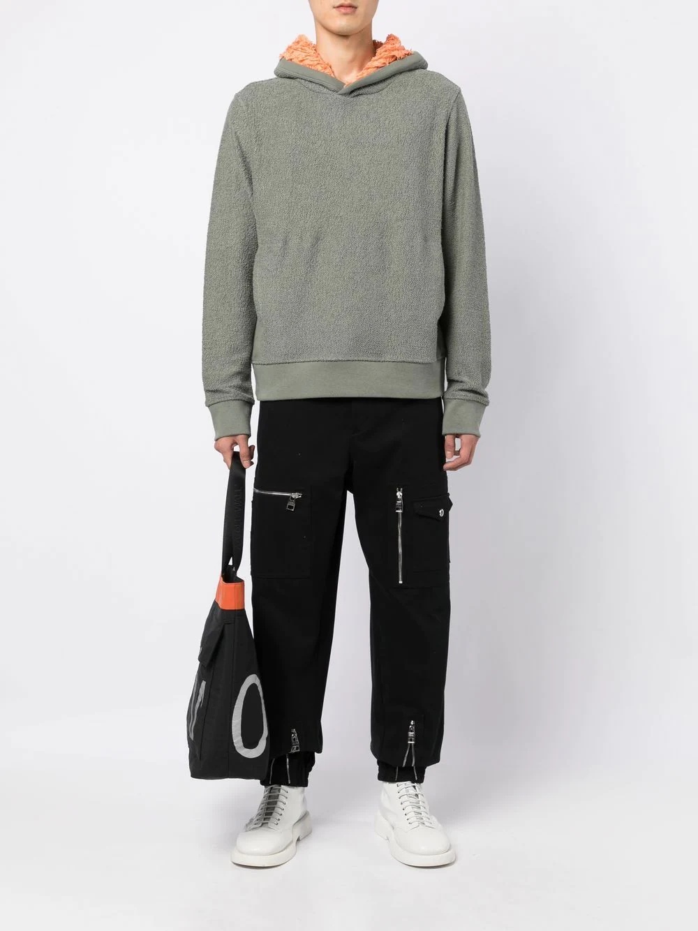 ruched silk lining hoodie - 3