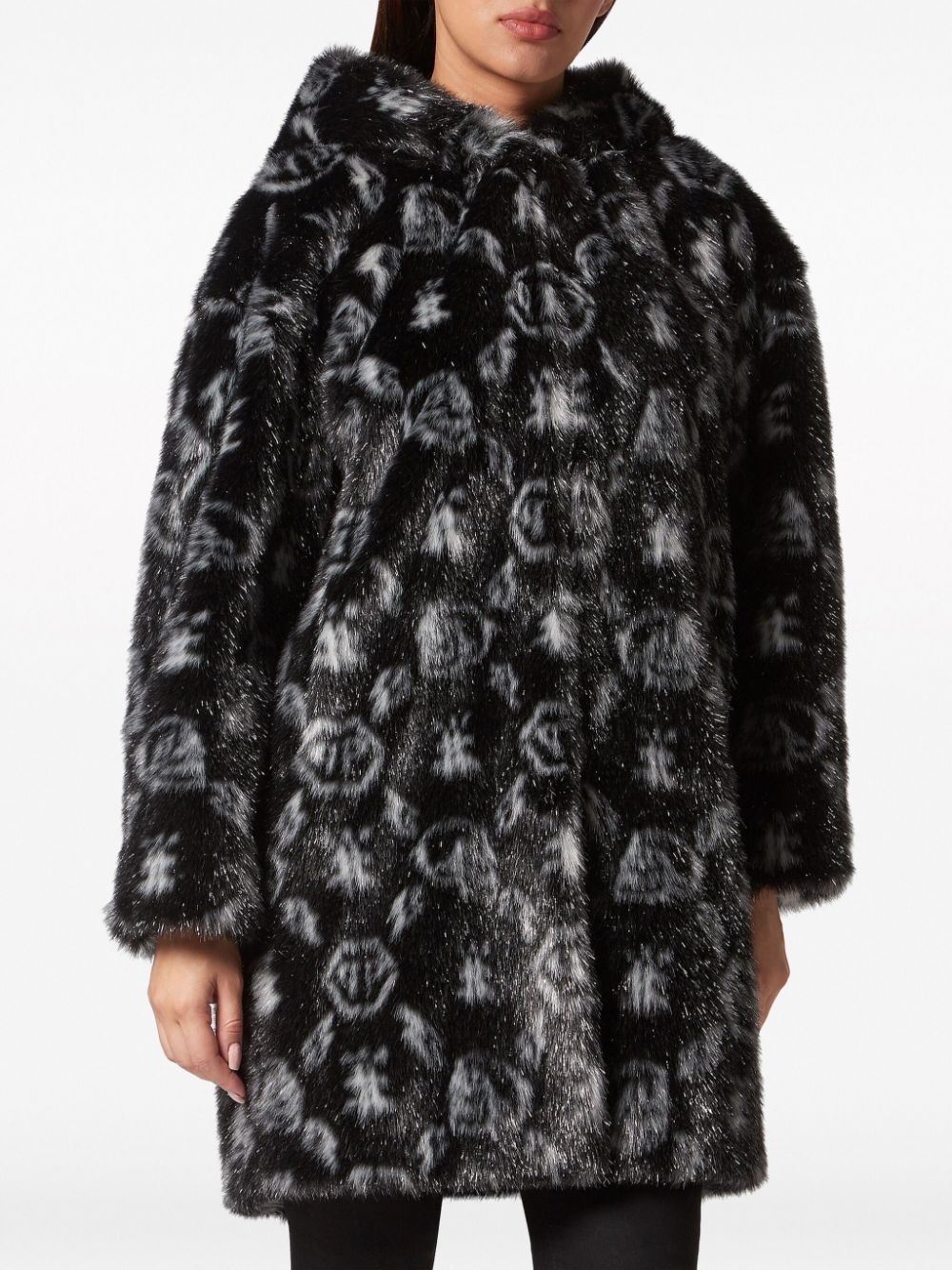 monogram-print hooded coat - 2