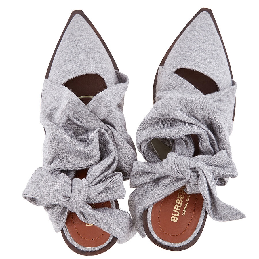 Burberry Pewter Melange Tillington Scarf Tie Detail Jersey Point-toe Mules - 3