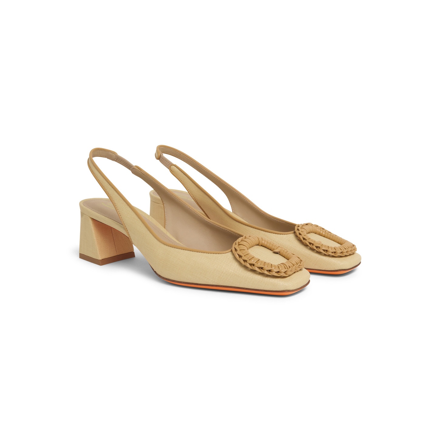 Women's beige raffia mid-heel slingback - 5