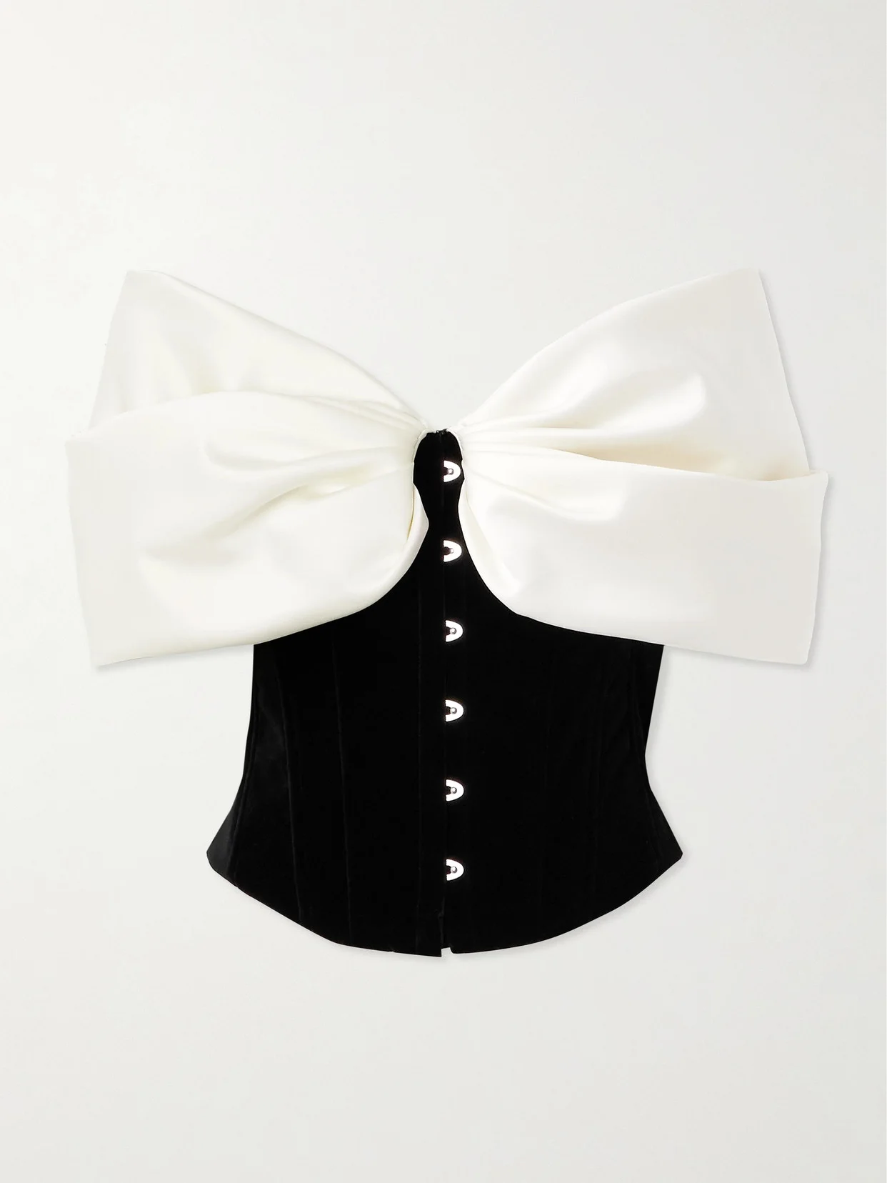Rosamund Bow-detailed Lace-up Crepe And Velvet Bustier Top - 1