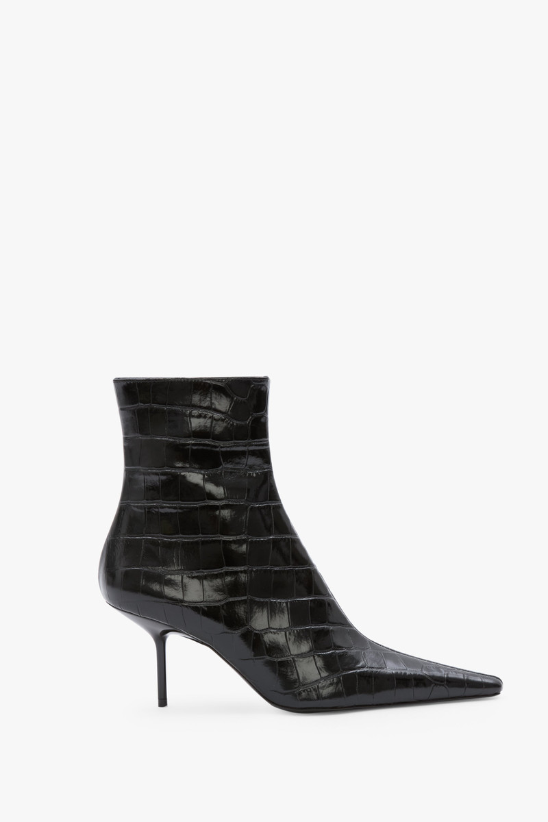 Sloan Stiletto Ankle Boot In Black Croc Embossed Leather 1