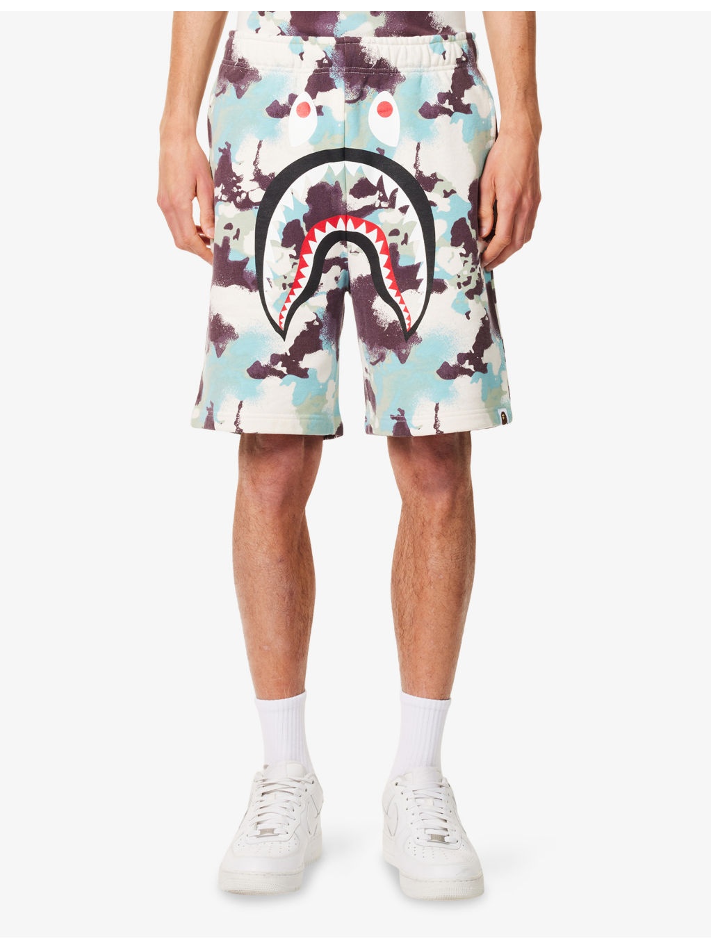 Shark-Graphic Camo Cotton-Jersey Sweat Shorts - 3