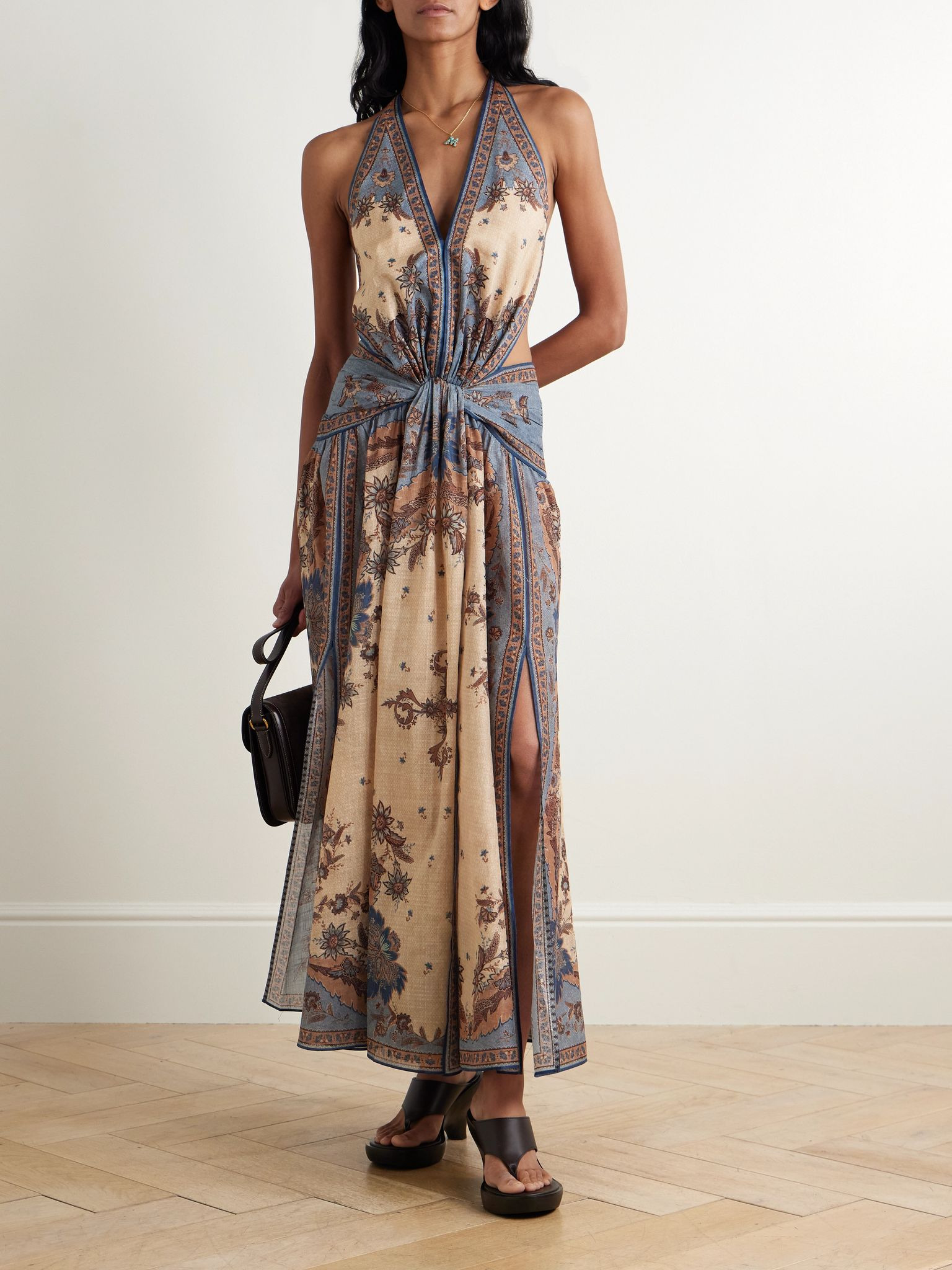 Ascension open-back printed cotton-voile halterneck maxi dress Beige - 2