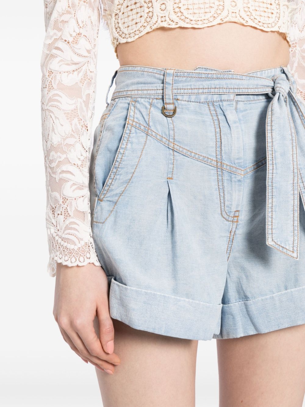 belted denim shorts - 5