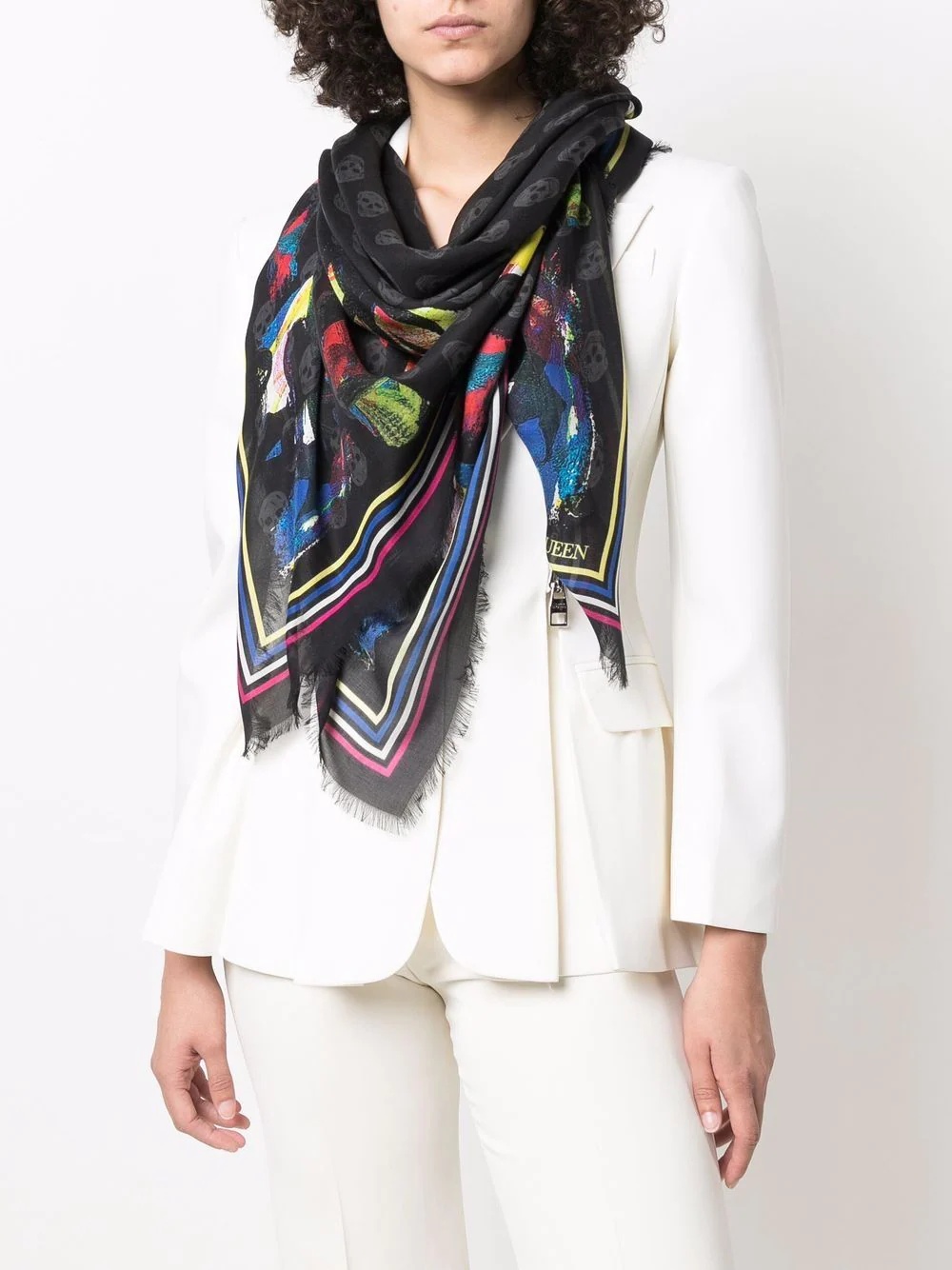 skull-print frayed-edge scarf - 2