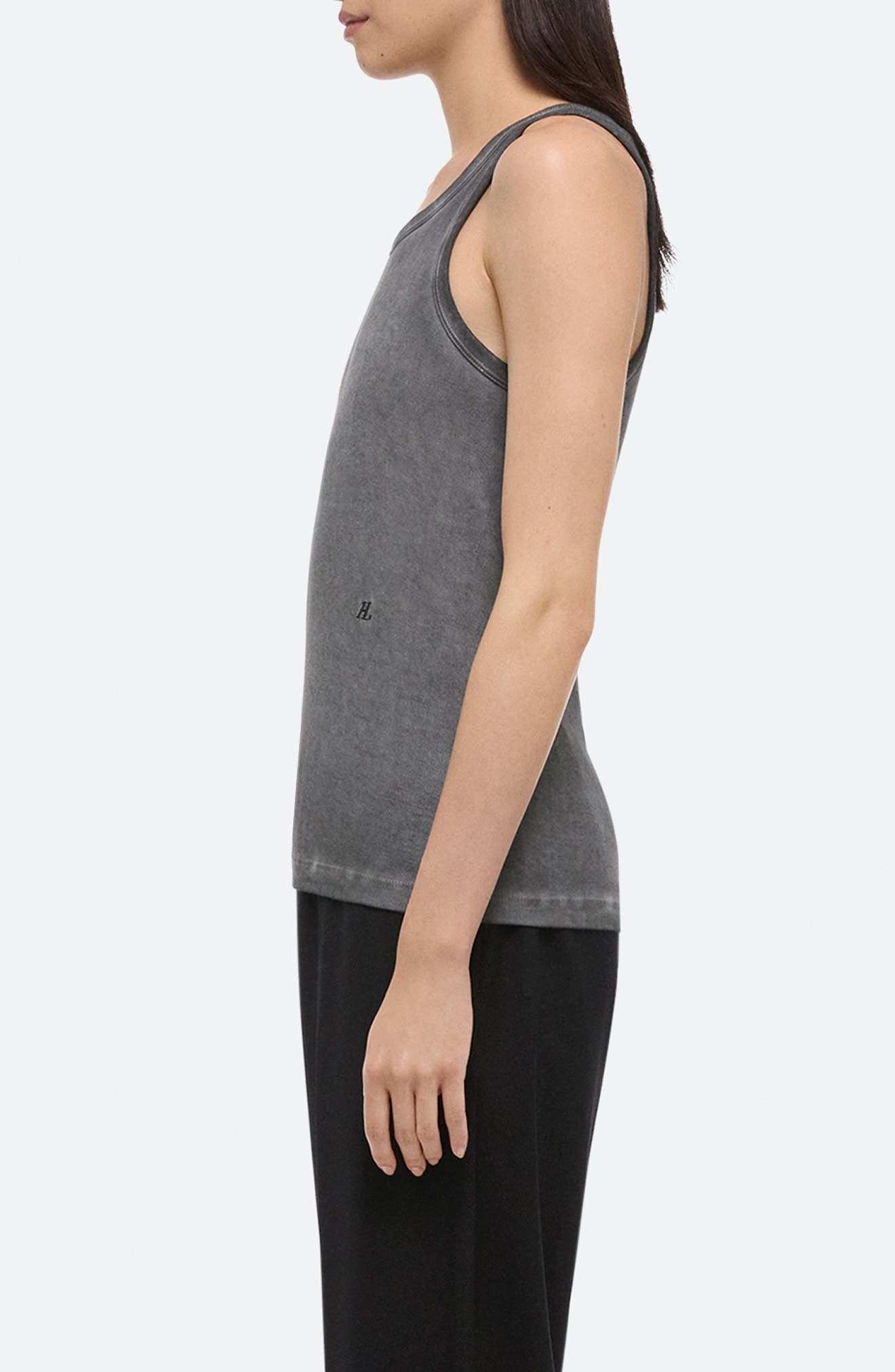 Helmut Lang Garment Dyed Racerback Pima Cotton Tank Top in Gunmetal at Nordstrom - 3