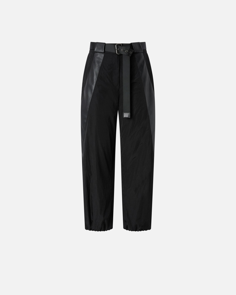 BLACK TROUSERS IN TECHNICAL CANVAS WITH COATED FABRIC DETAILS 1