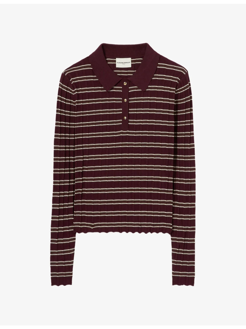 Striped Ribbed Knitted Polo Jumper - 1