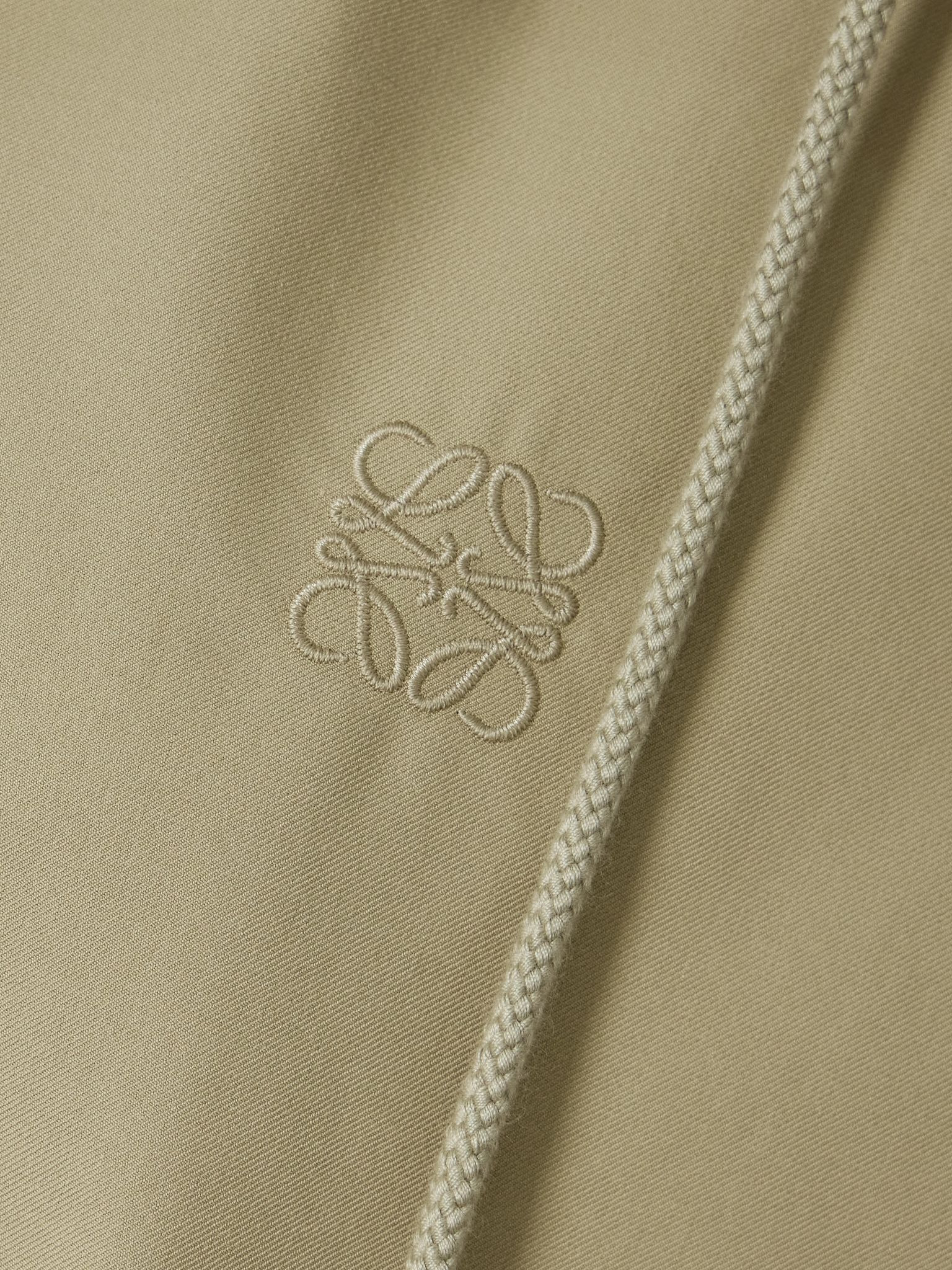 Hooded striped poplin-paneled embroidered cotton-twill jacket Beige - 5