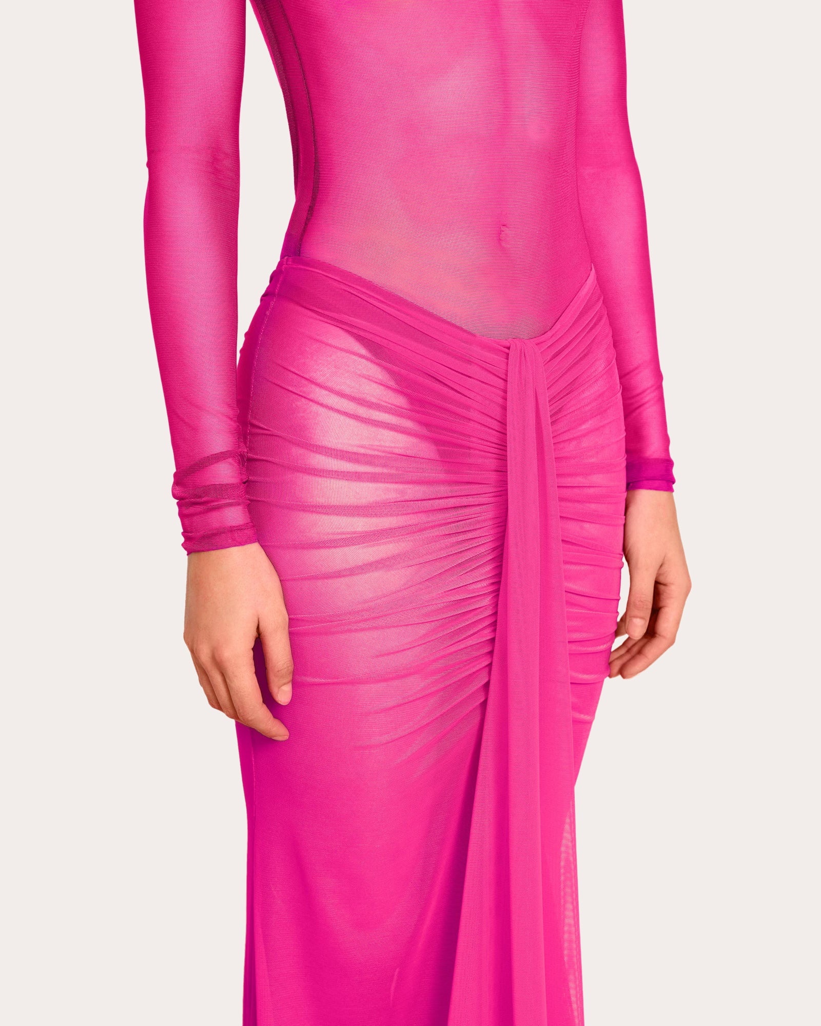 Ruched Draped Mesh Maxi Skirt - 2