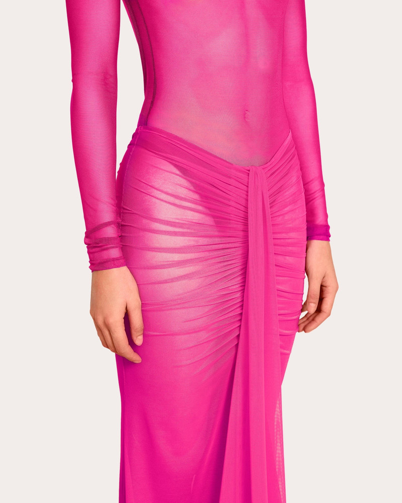 LaQuan Smith Ruched Draped Mesh Maxi Skirt outlook