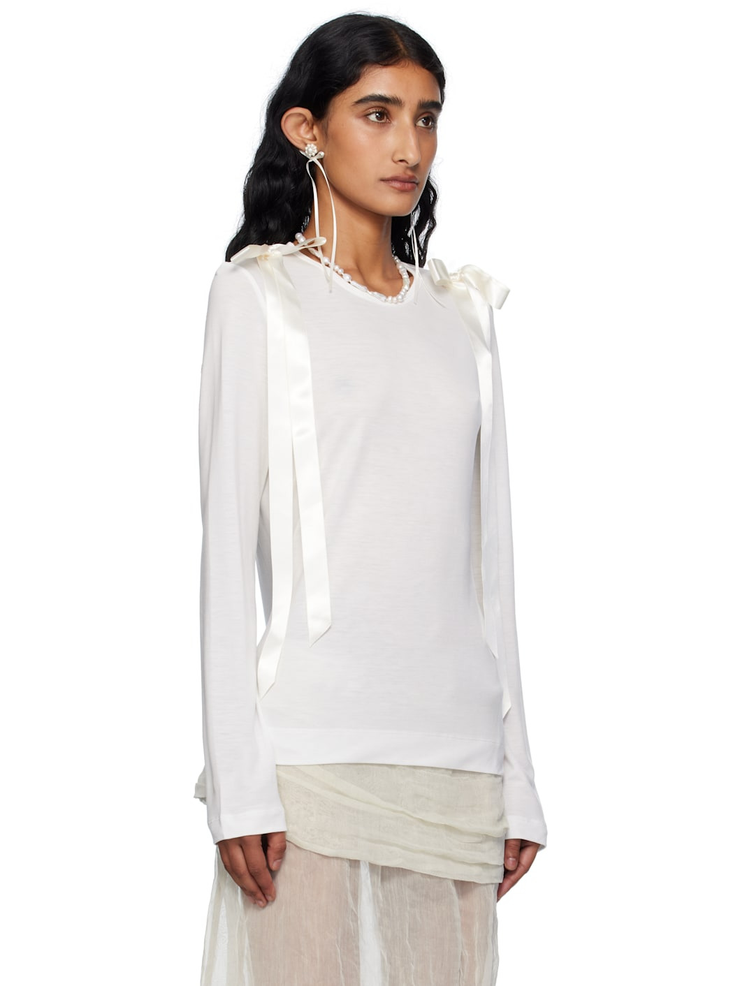 Off-White Bow Ribbon Tail Long Sleeve T-shirt - 2