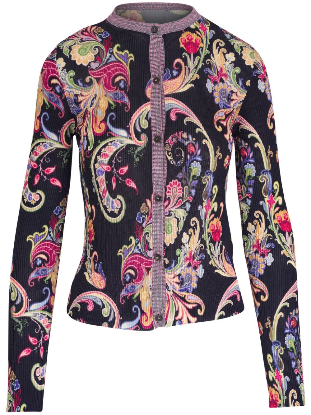 floral-print ribbed-knit cardigan - 1