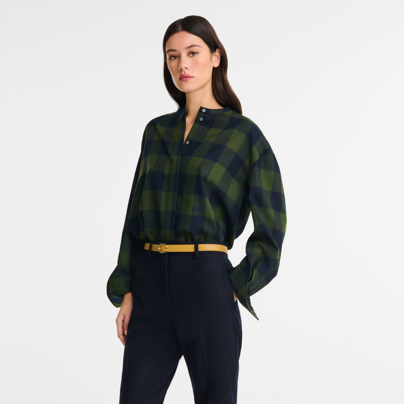 Shirt Navy/Fir - Jacquard wool 3